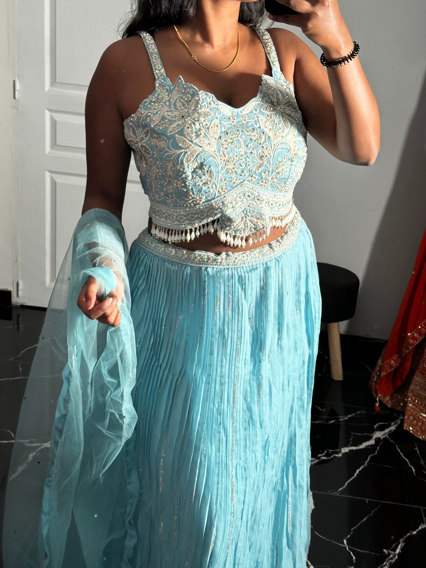 Lehenga bleu pastel