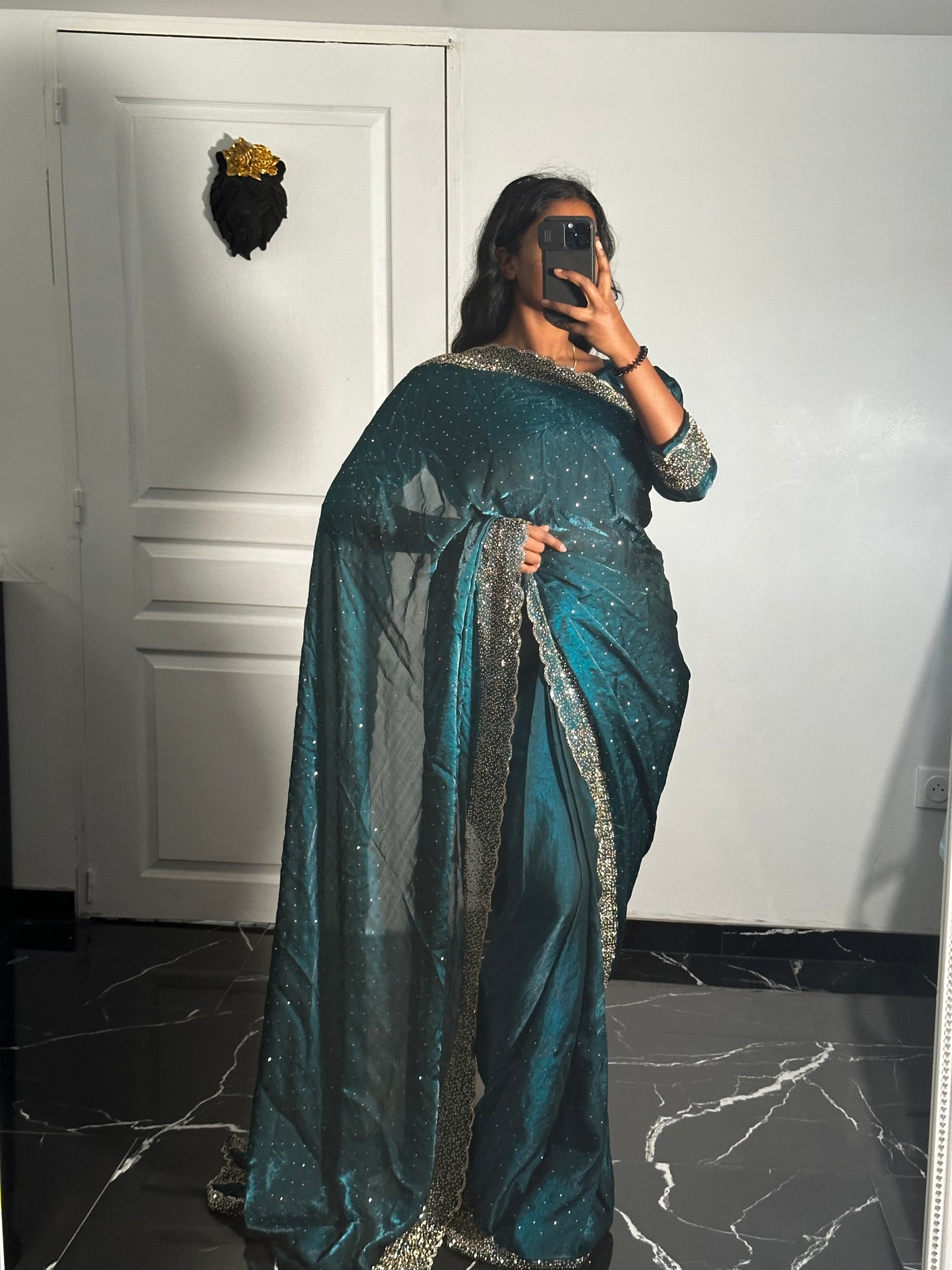 One minute saree bleu à reflets
