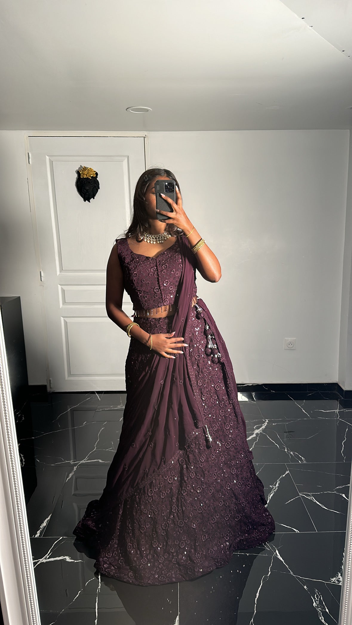 Lehenga prune brodé