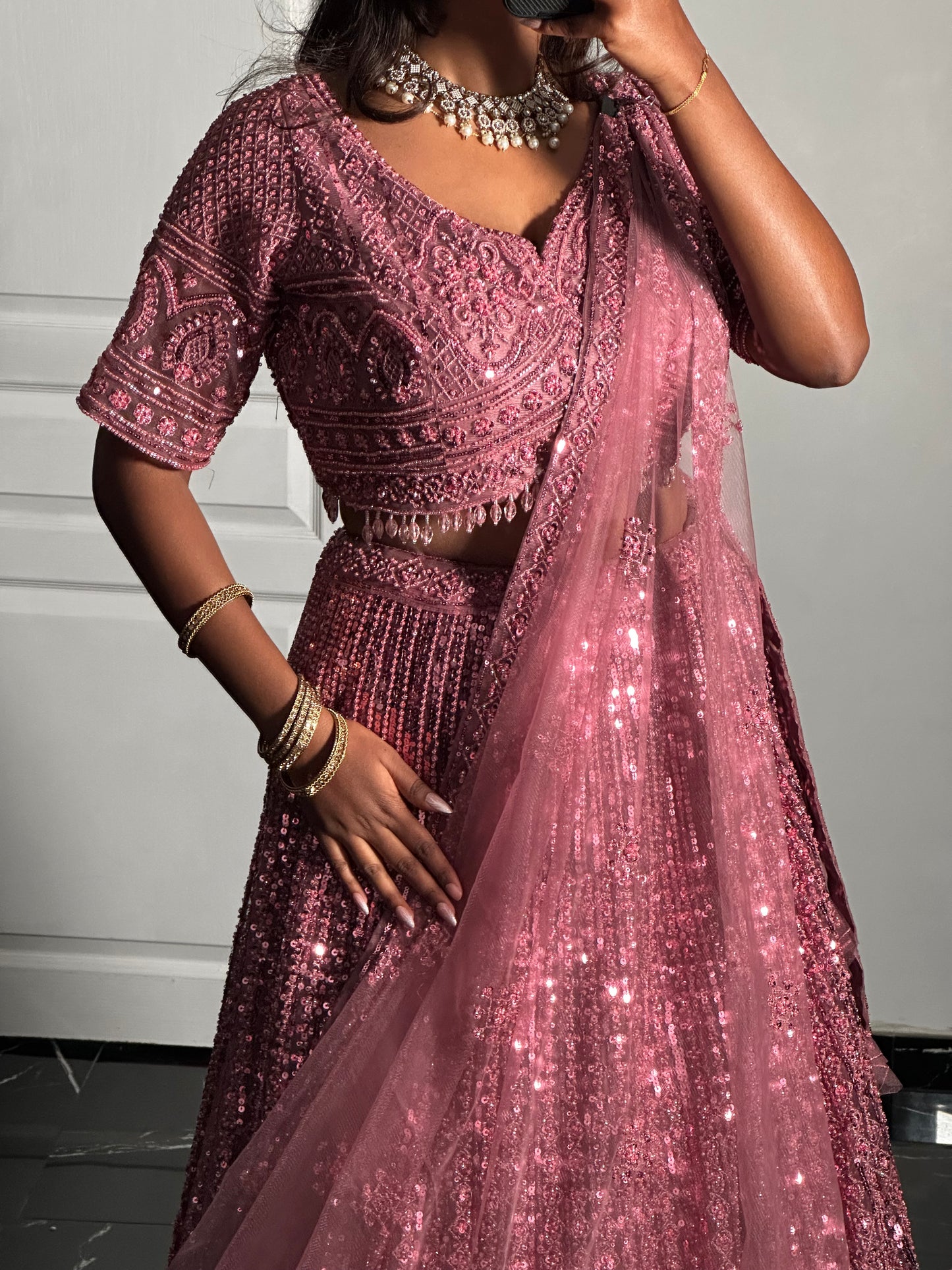 Lehenga rose poudré