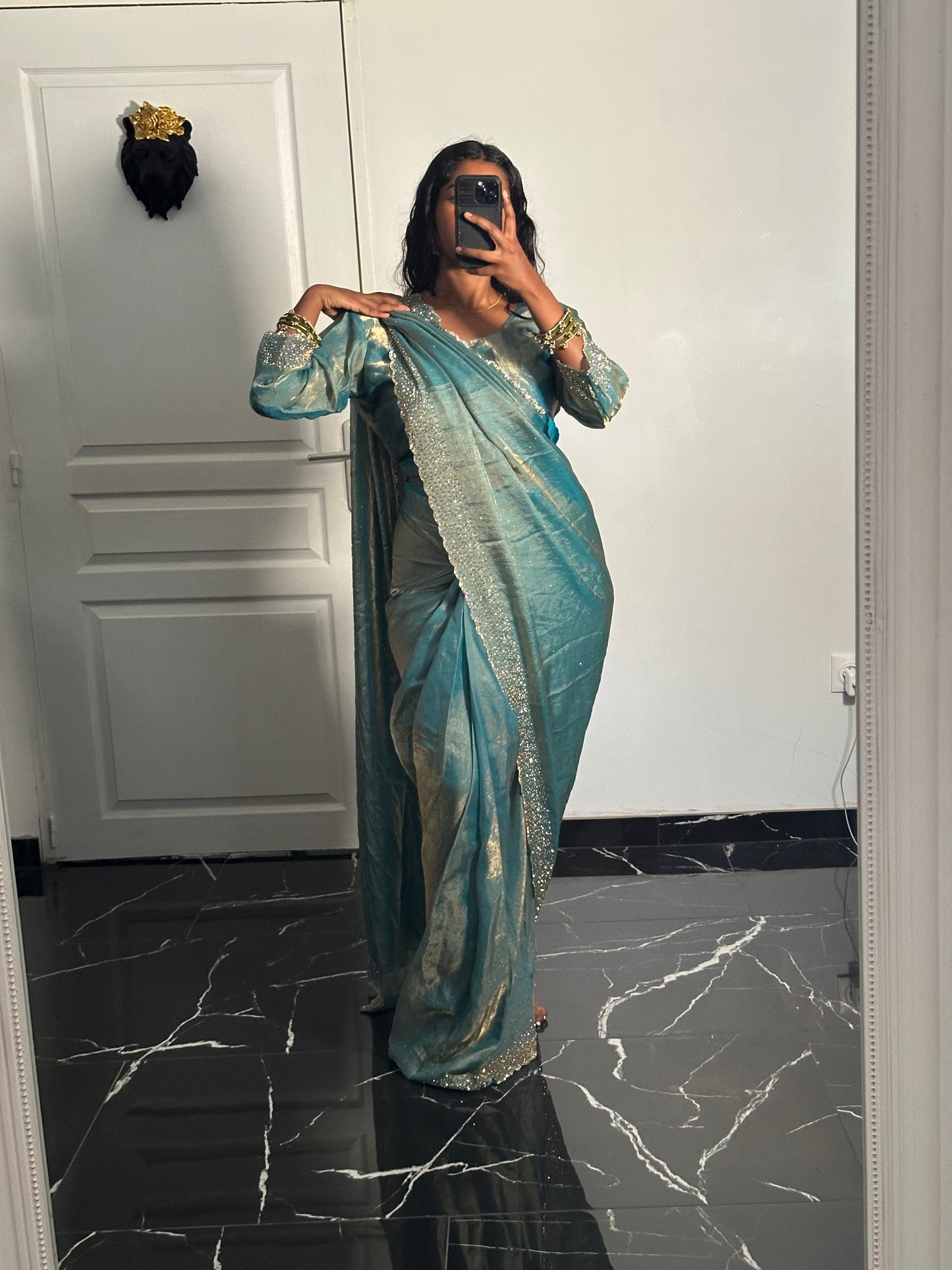 One minute saree bleu clair à reflet