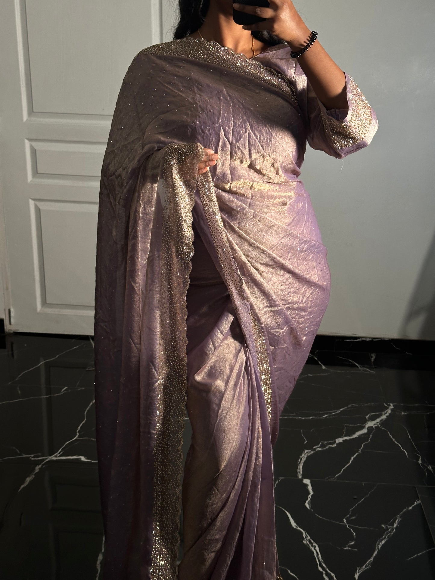 One minute saree Lilas à reflets