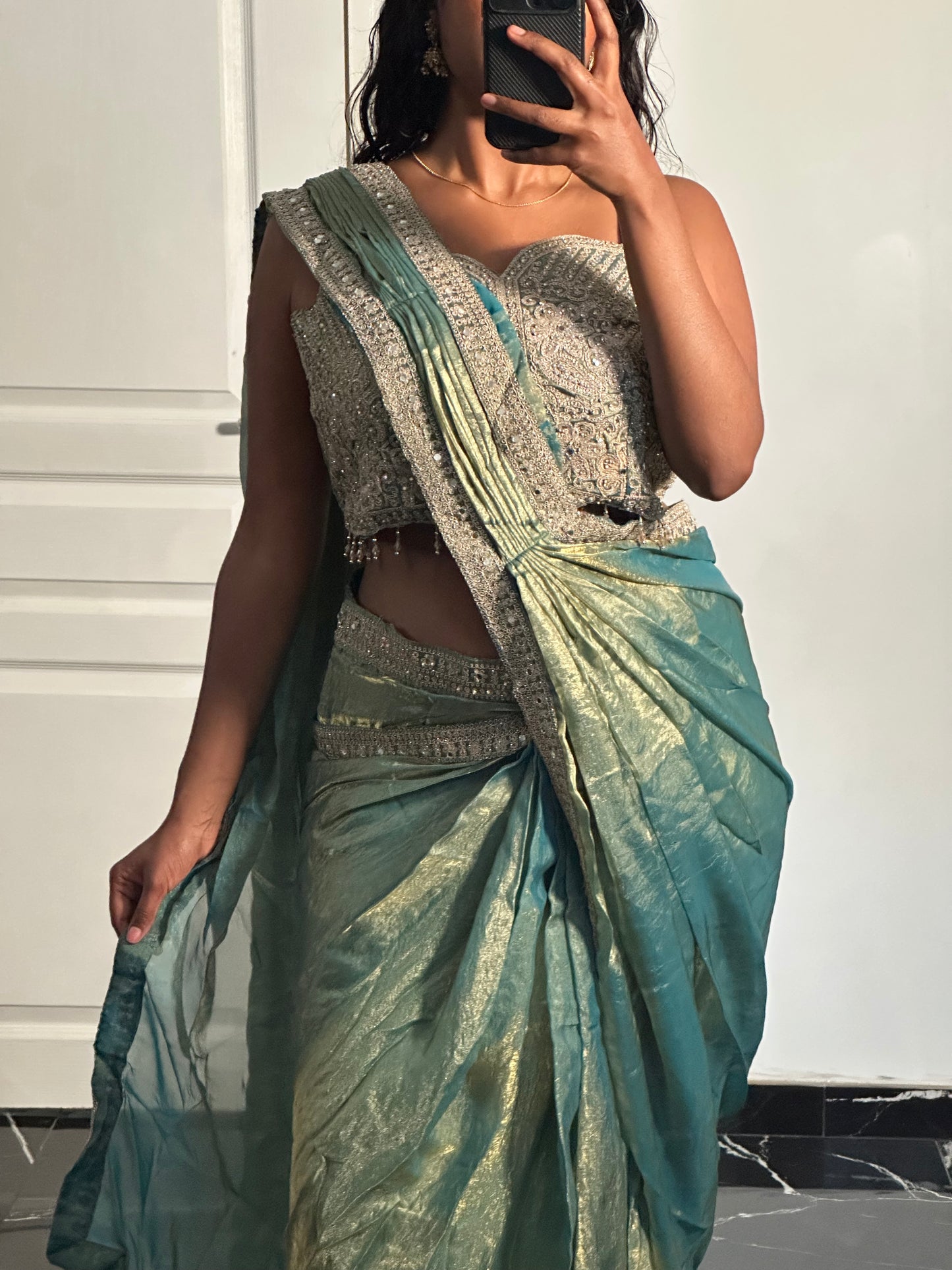 Saree ready made vert/bleu