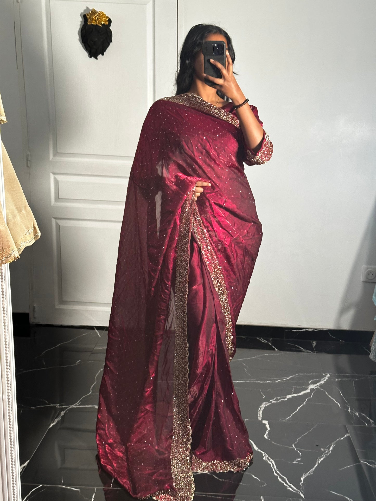 One minute saree rouge bordeaux