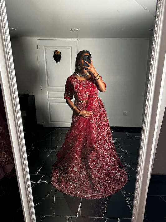 Lehenga rouge bordeaux imperial