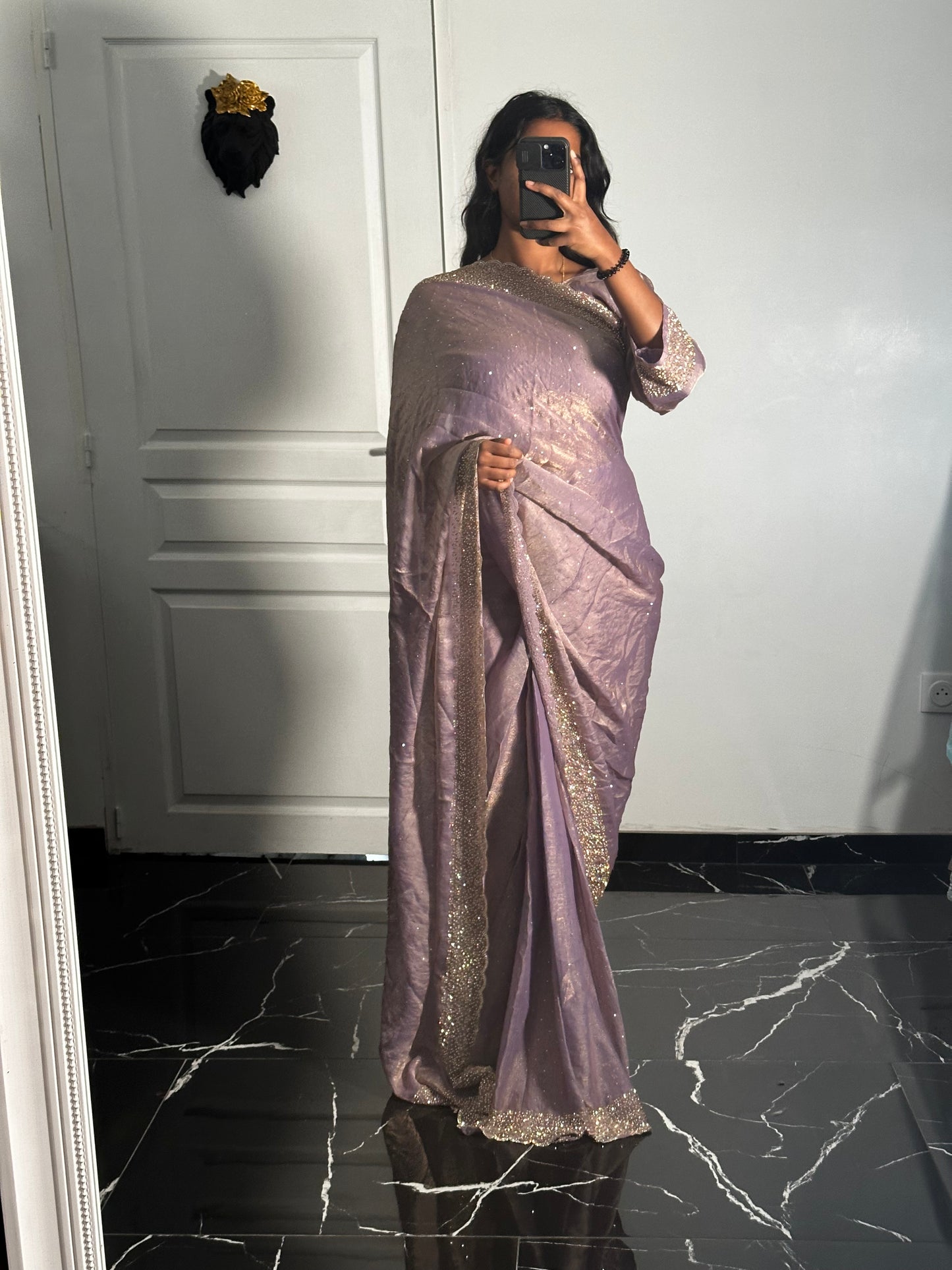 One minute saree Lilas à reflets