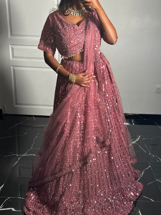 Lehenga rose poudré