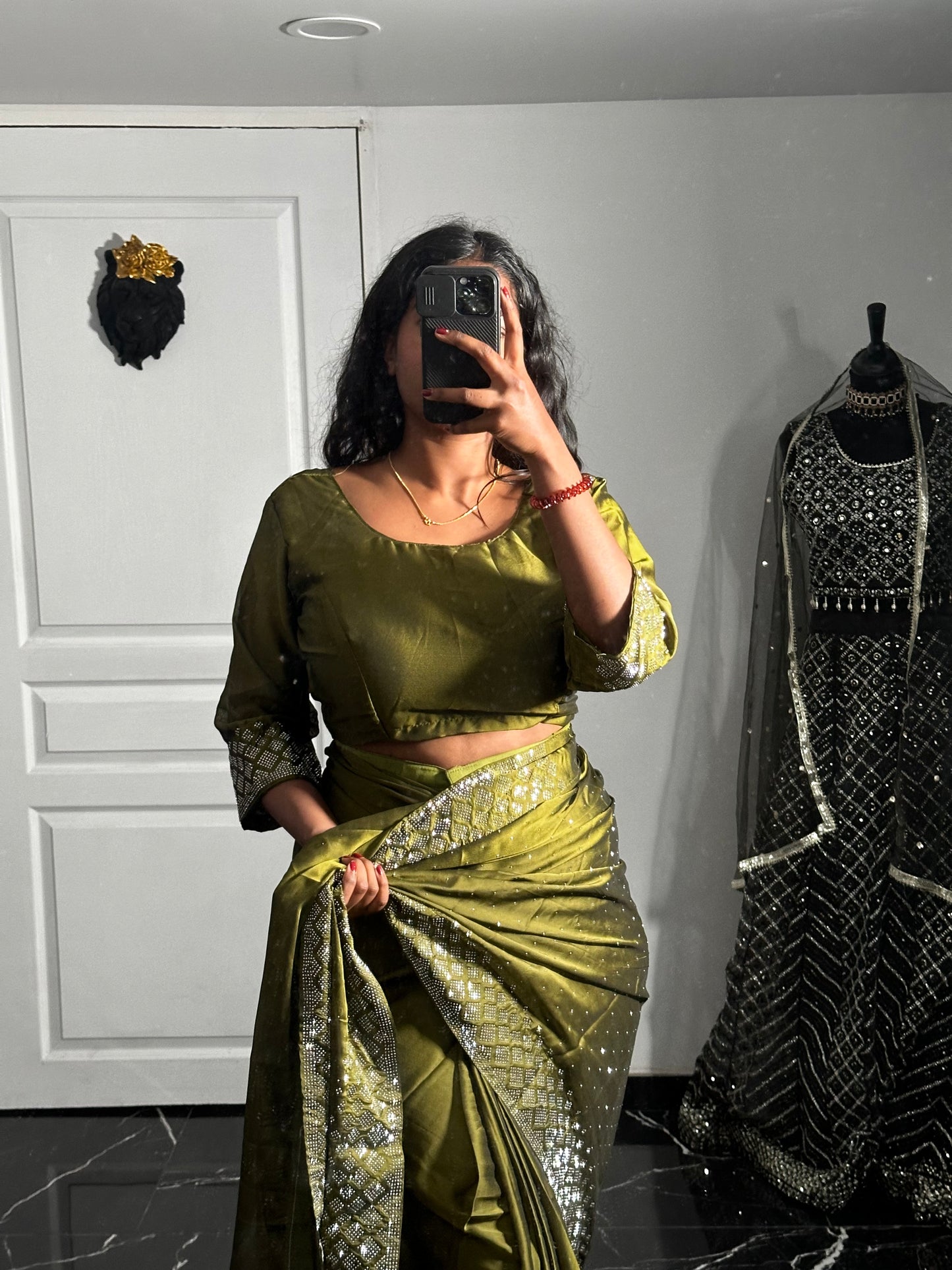 One minute saree mehendi green