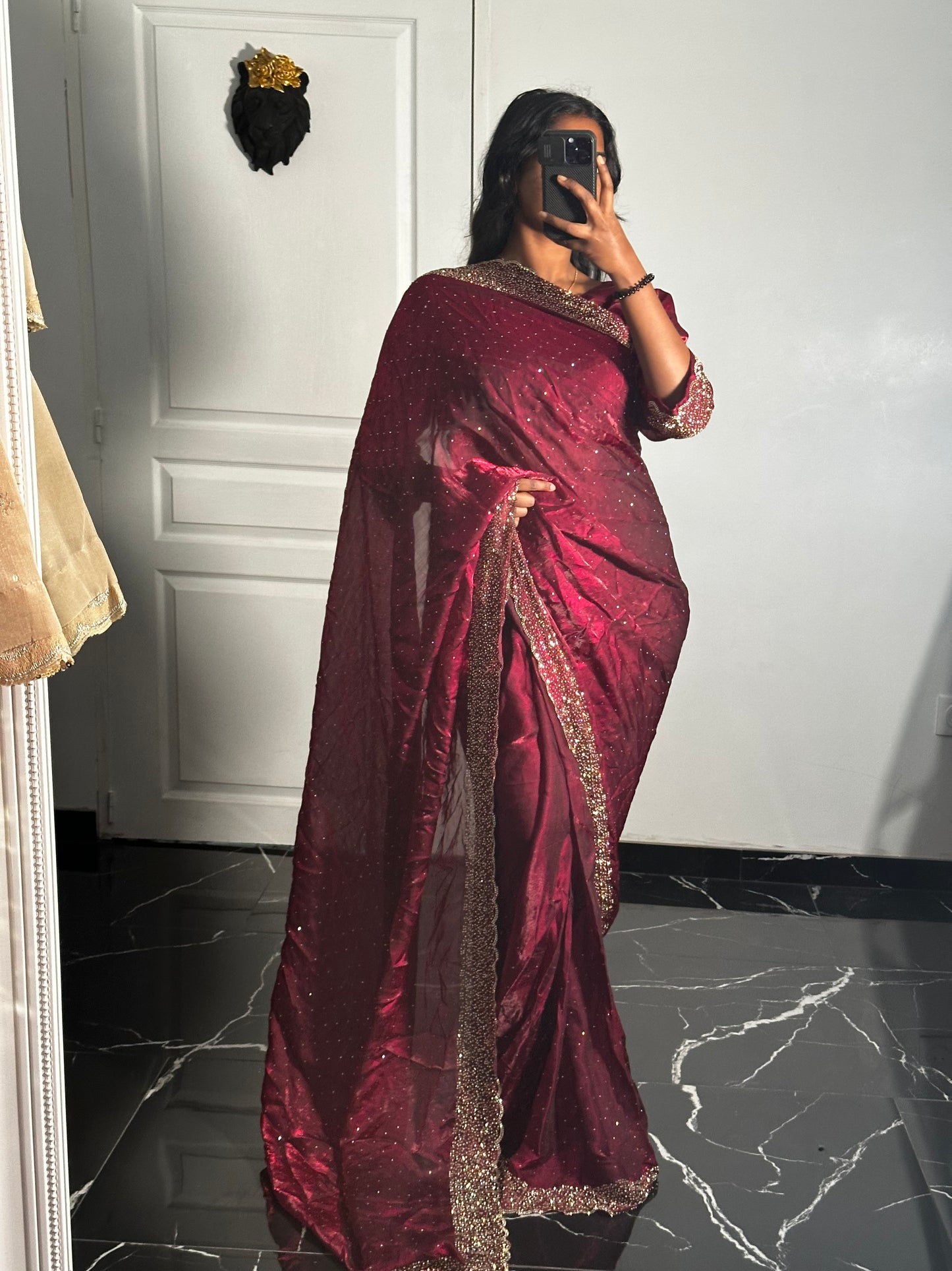 One minute saree rouge bordeaux