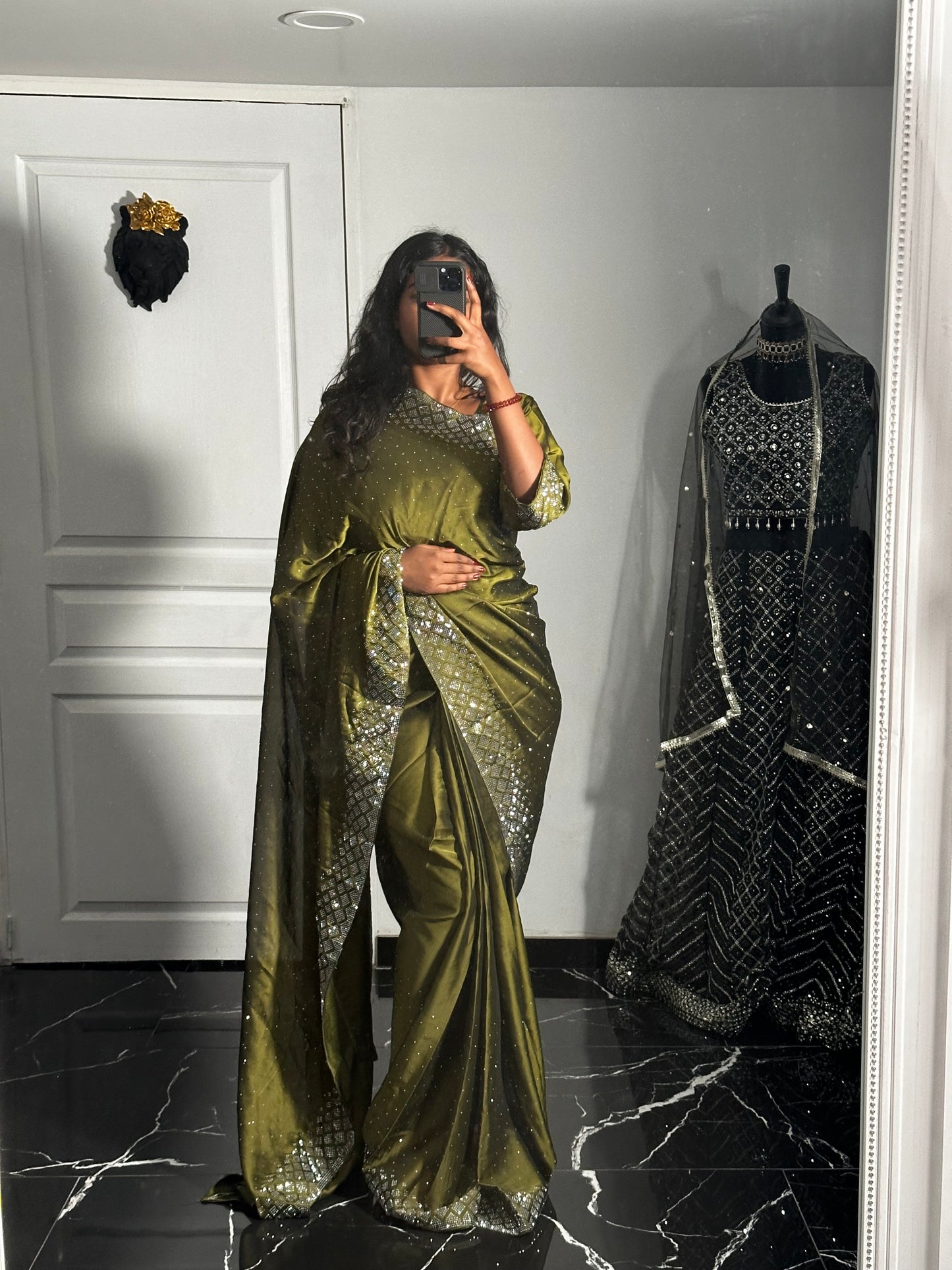 One minute saree mehendi green