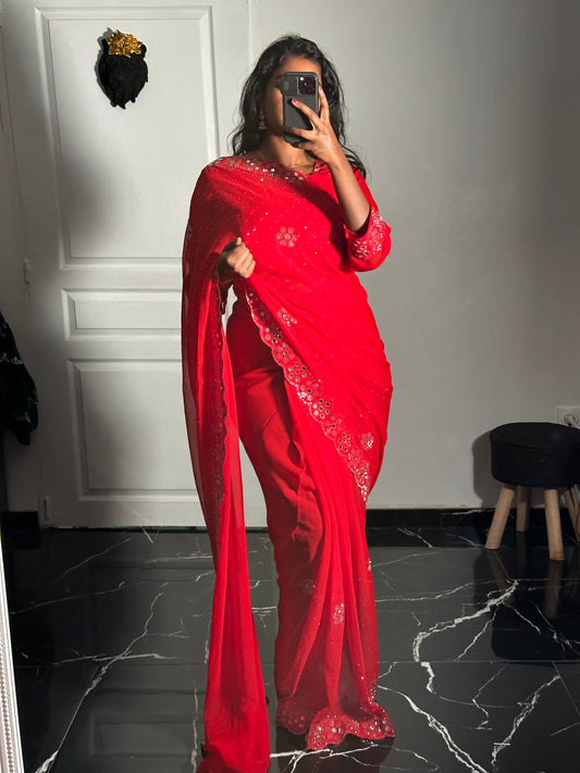 1 minute saree georgette rouge