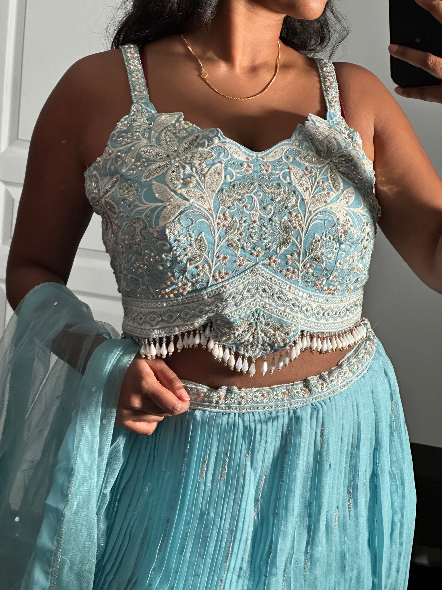 Lehenga bleu pastel