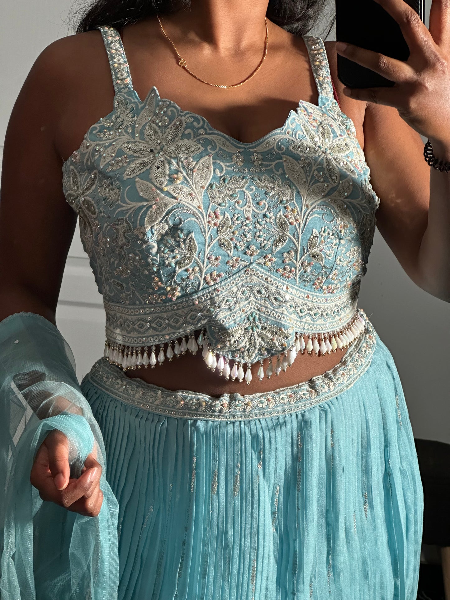 Lehenga bleu pastel