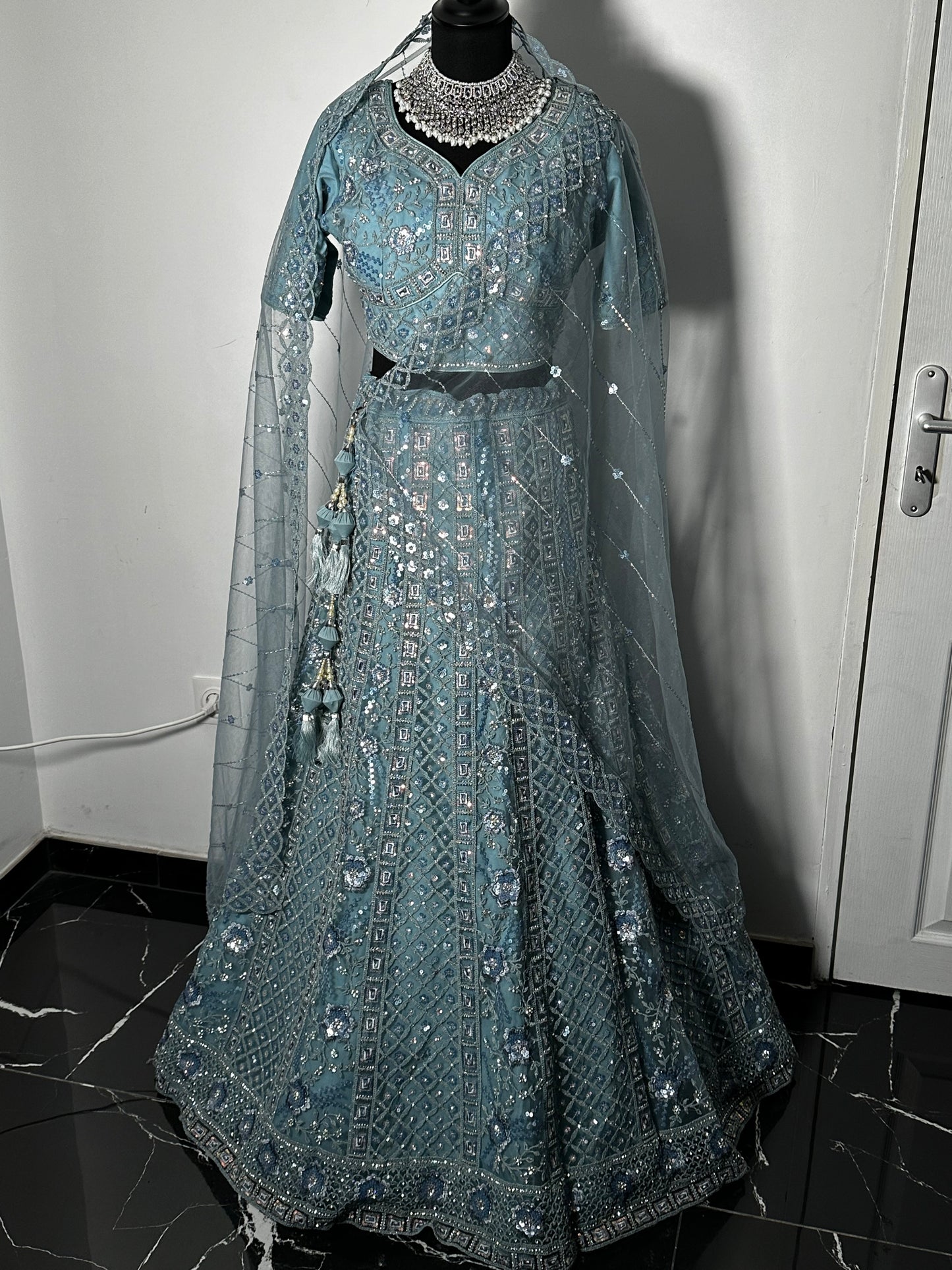 Ice blue lehenga