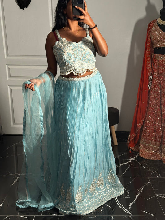Lehenga bleu pastel