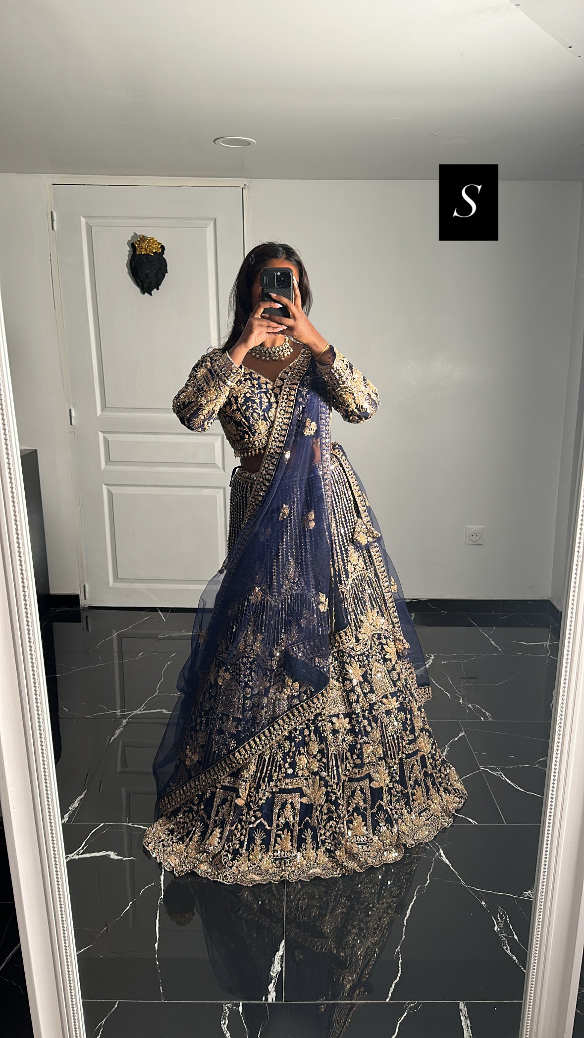 Lehenga Solena bleu marine