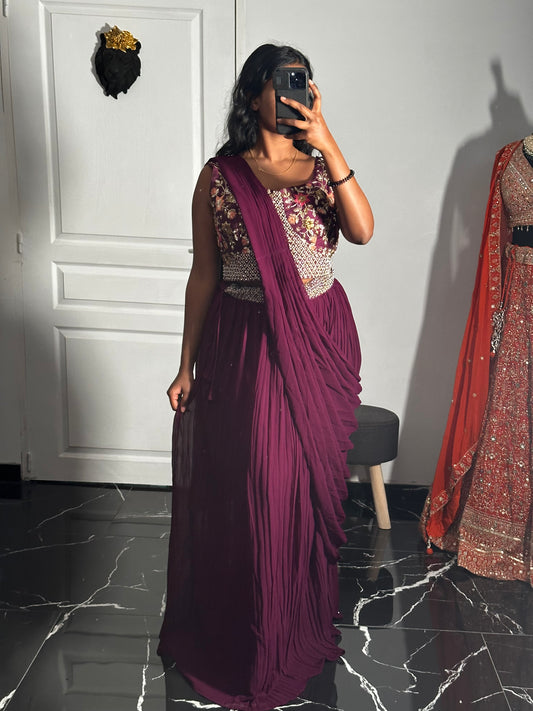 Lehenga gilet prune
