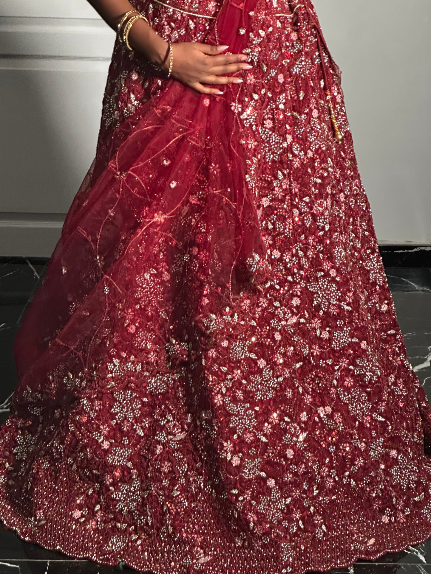 Lehenga rouge bordeaux imperial