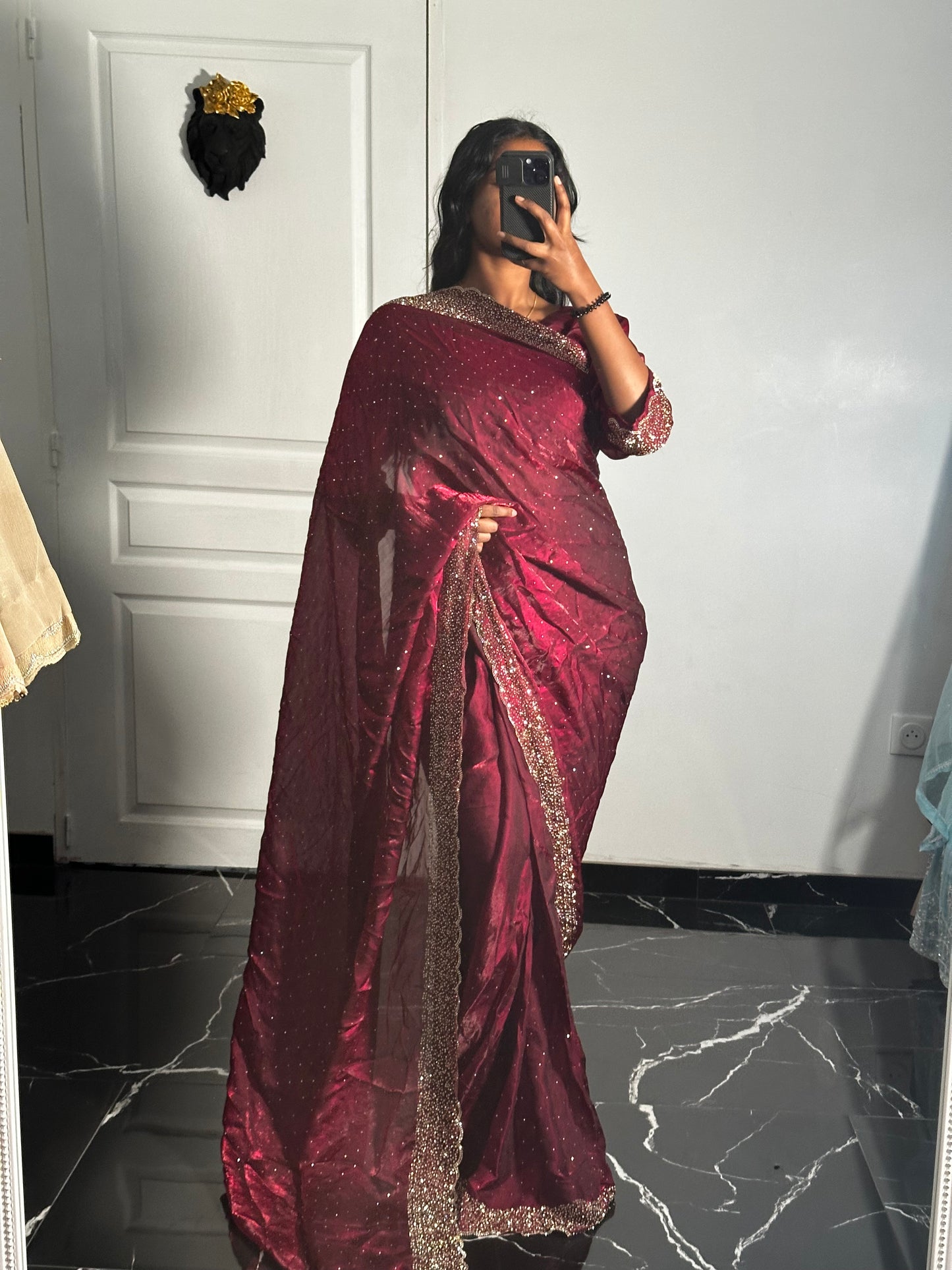 One minute saree rouge bordeaux