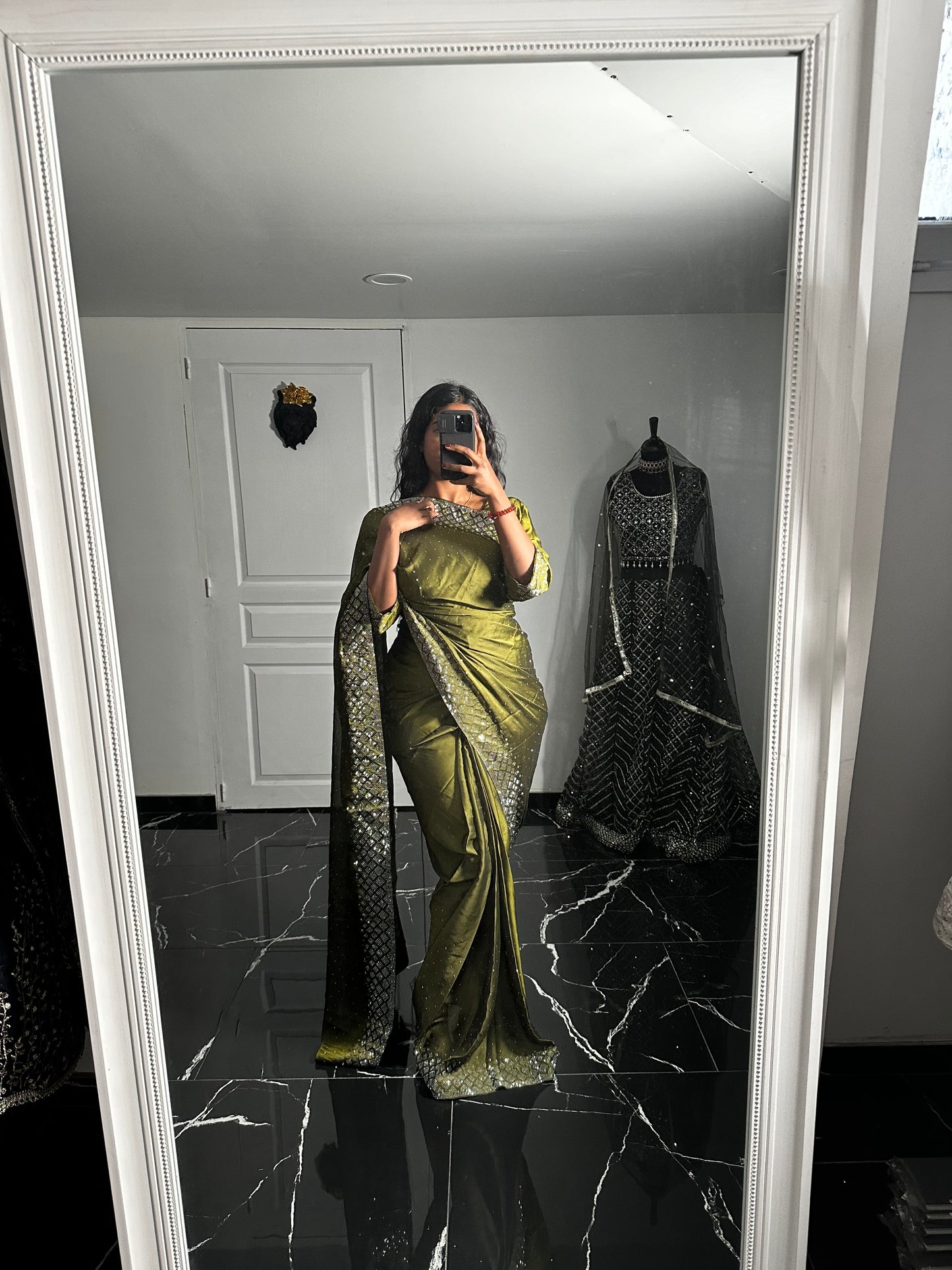 One minute saree mehendi green