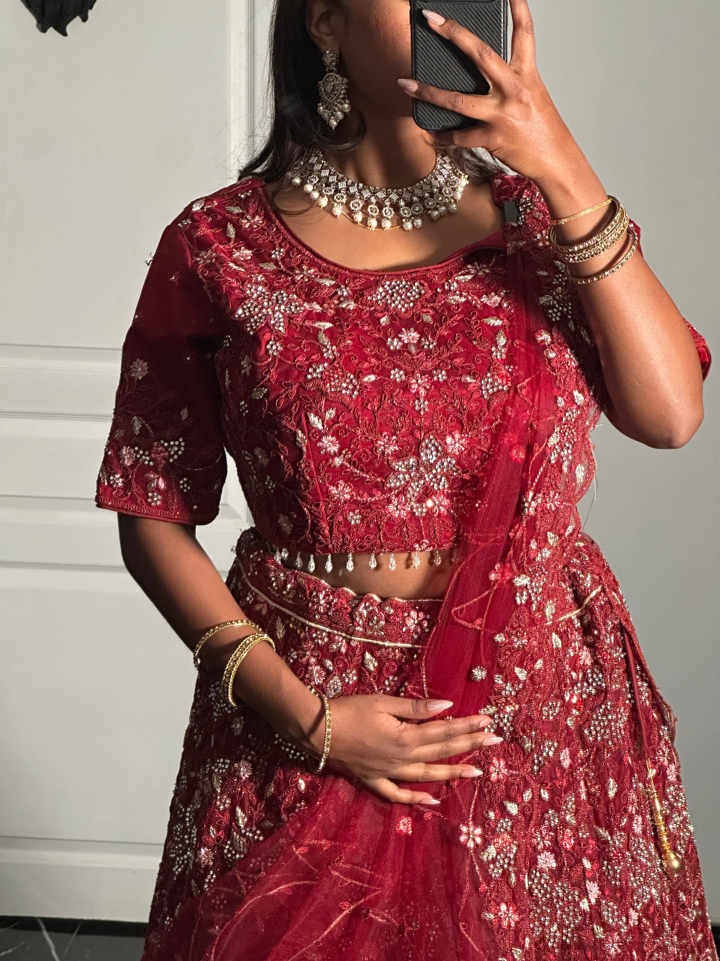 Lehenga rouge bordeaux imperial