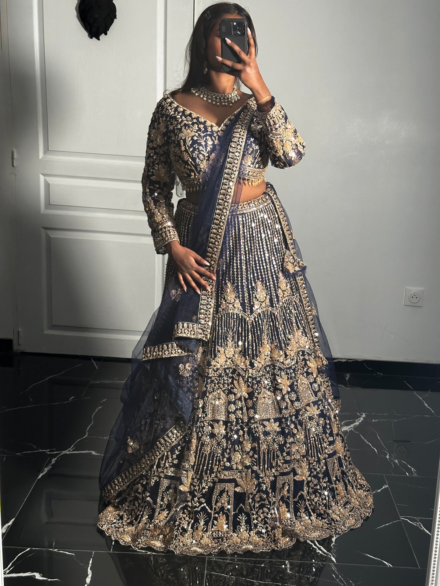 Lehenga Solena bleu marine