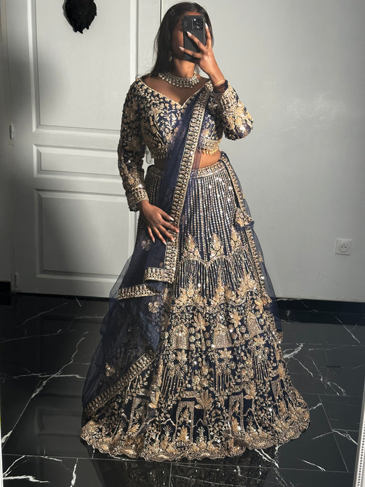 Lehenga Solena bleu marine