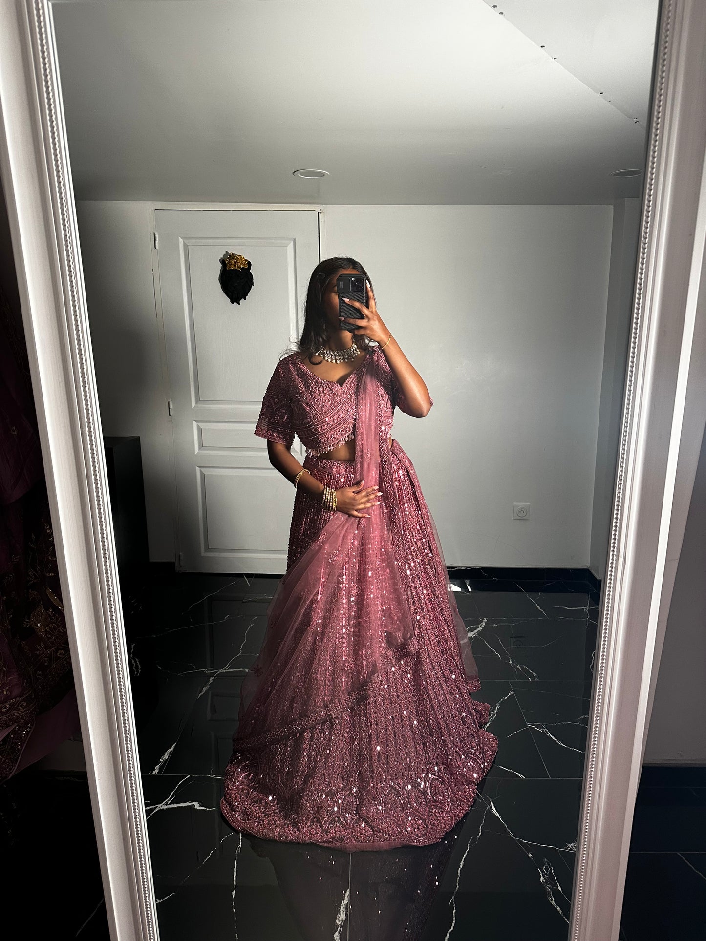 Lehenga rose poudré