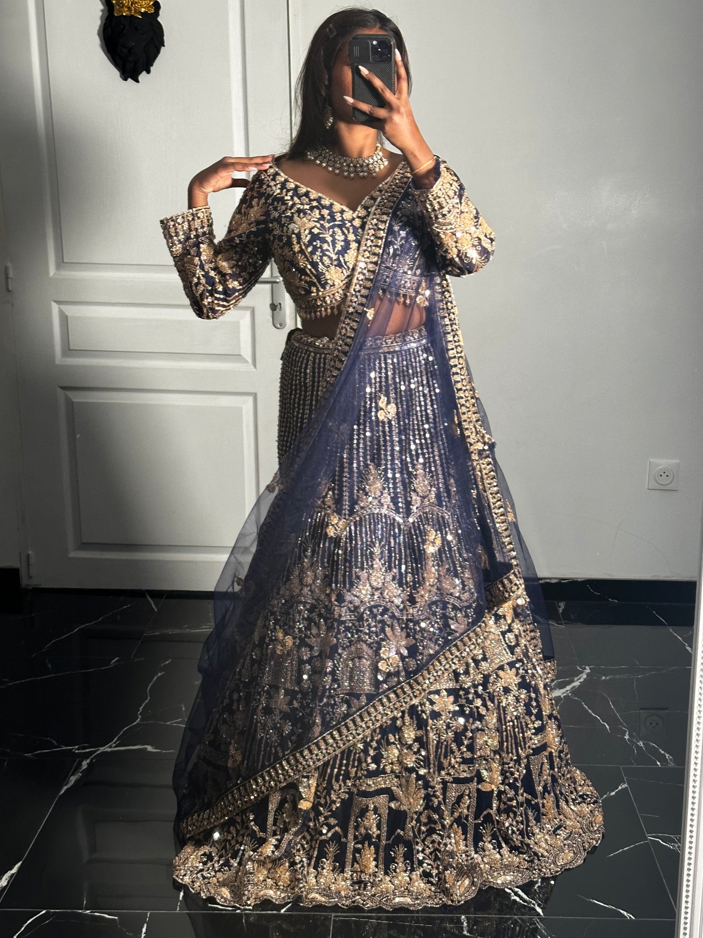 Lehenga Solena bleu marine
