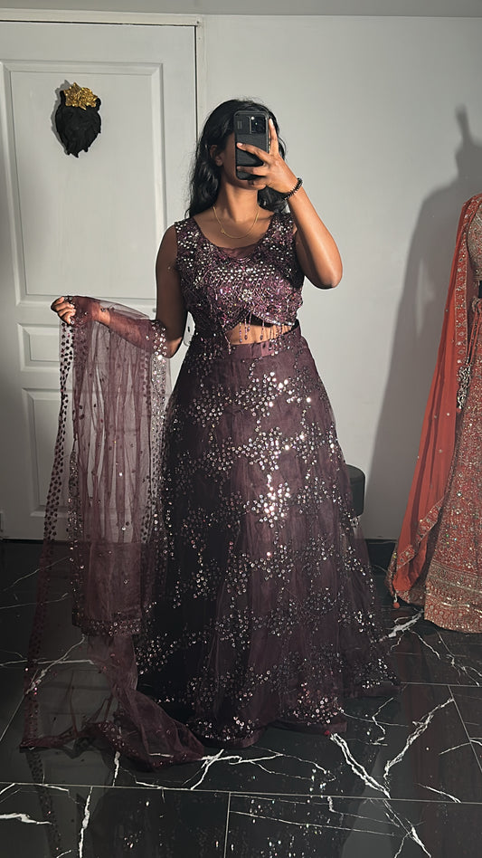 Lehenga bordeaux à sequins
