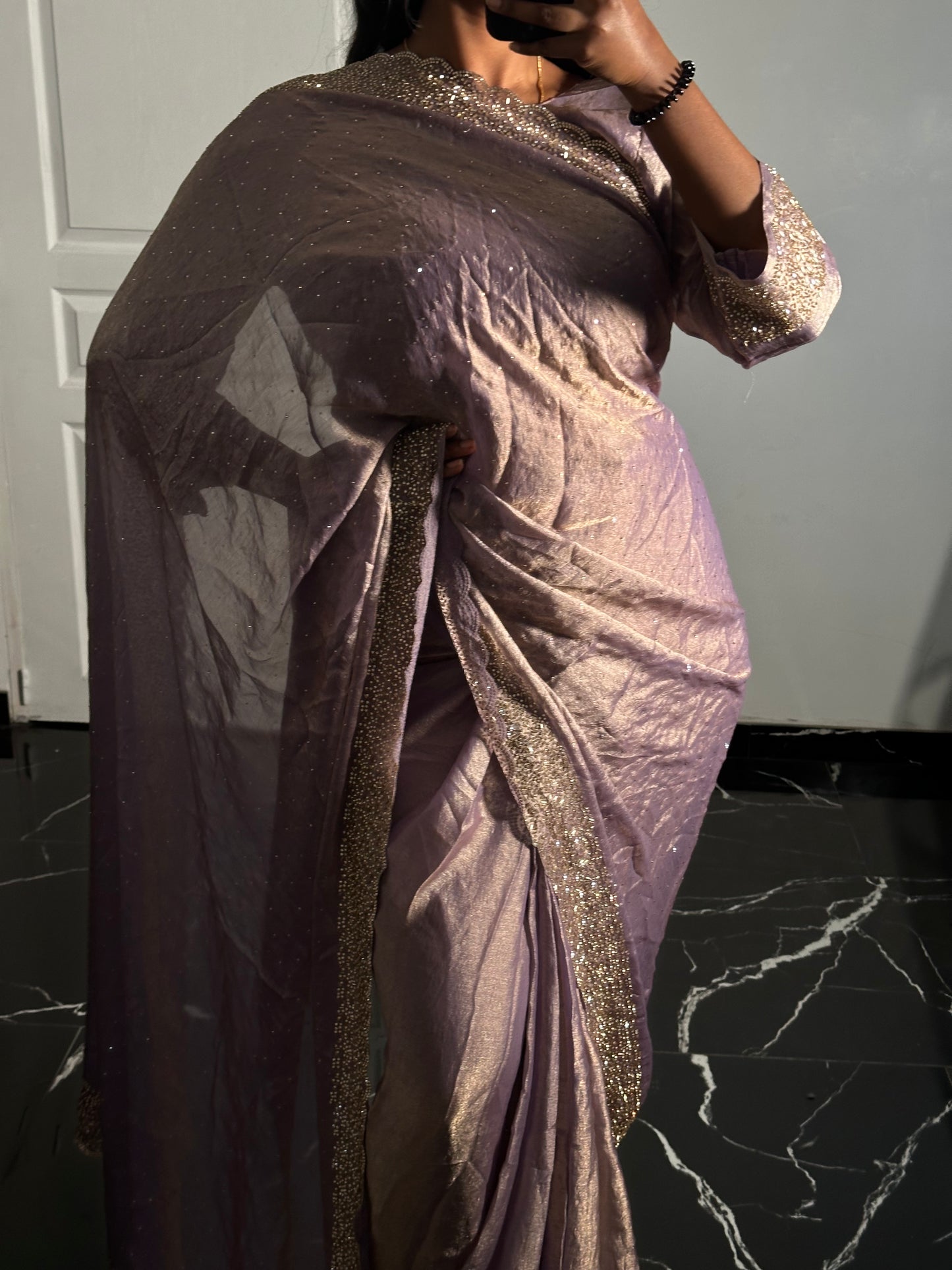 One minute saree Lilas à reflets