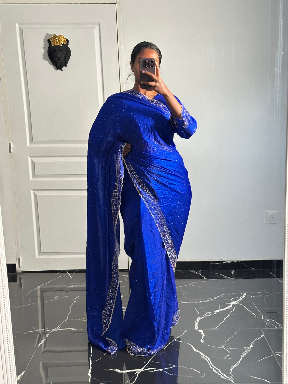 One minute saree bleu royal