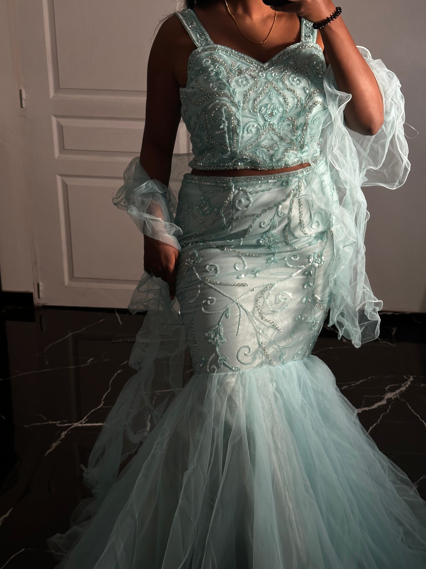 Lehenga sirène bleu