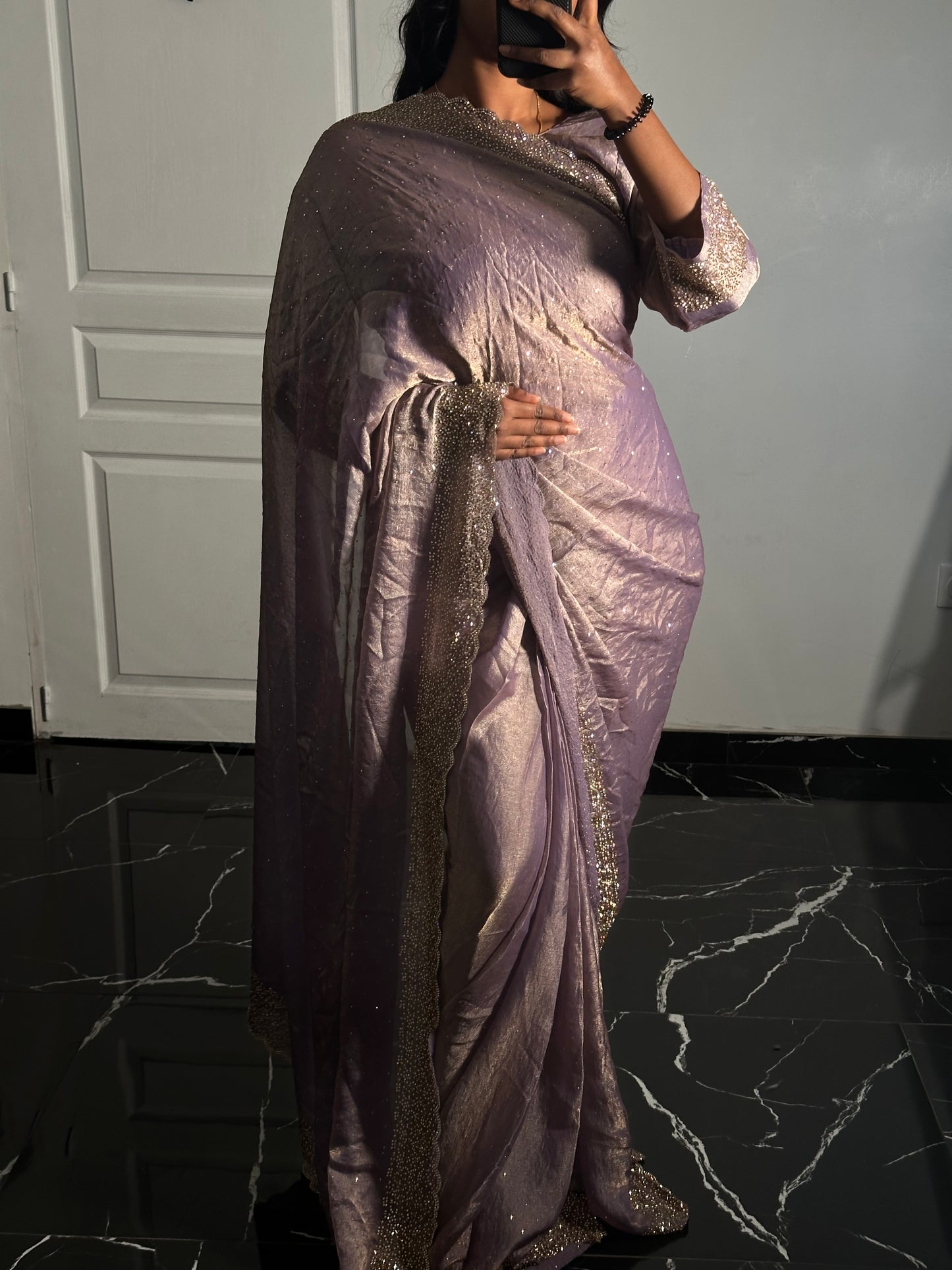 One minute saree Lilas à reflets