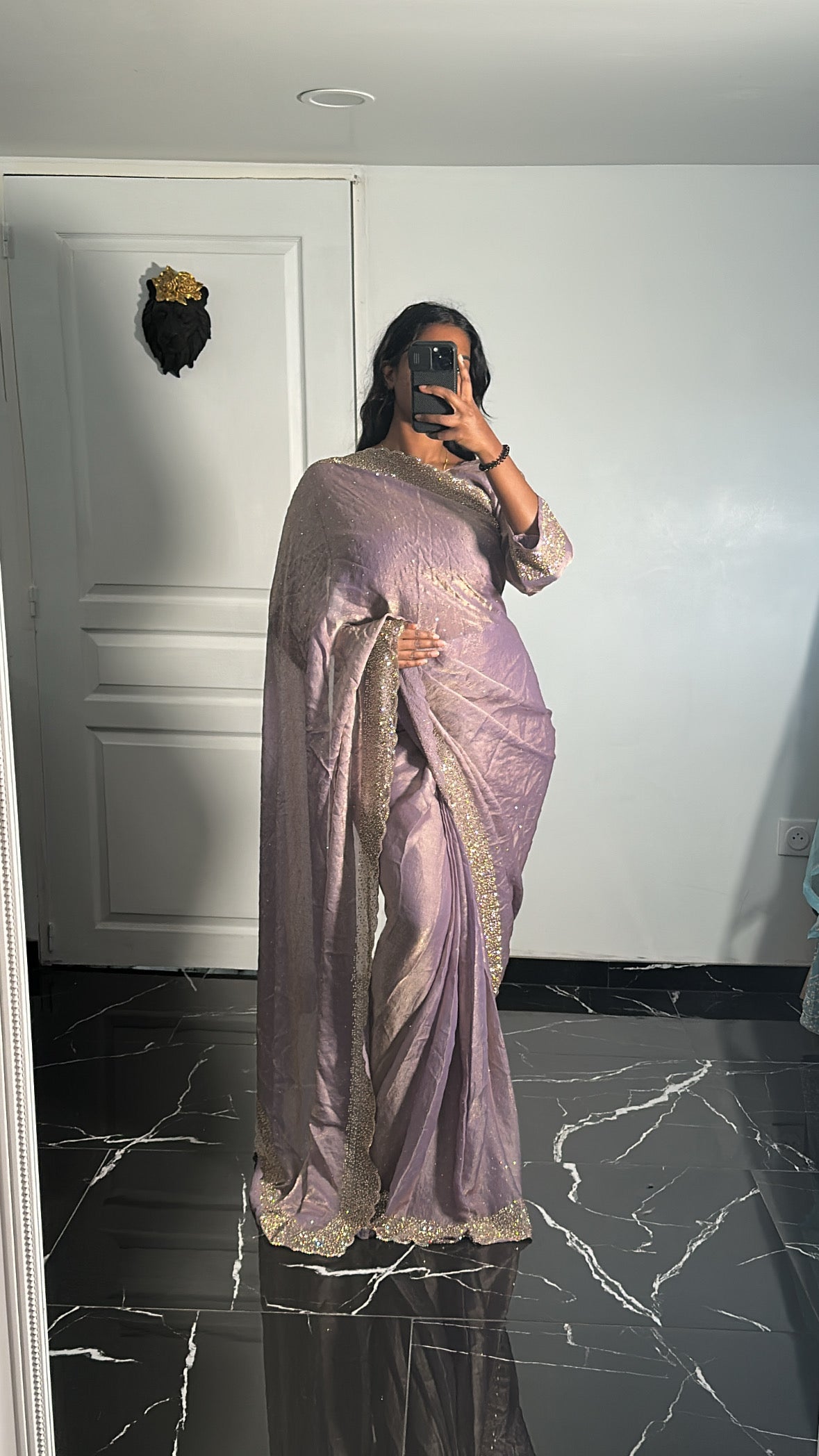 One minute saree Lilas à reflets