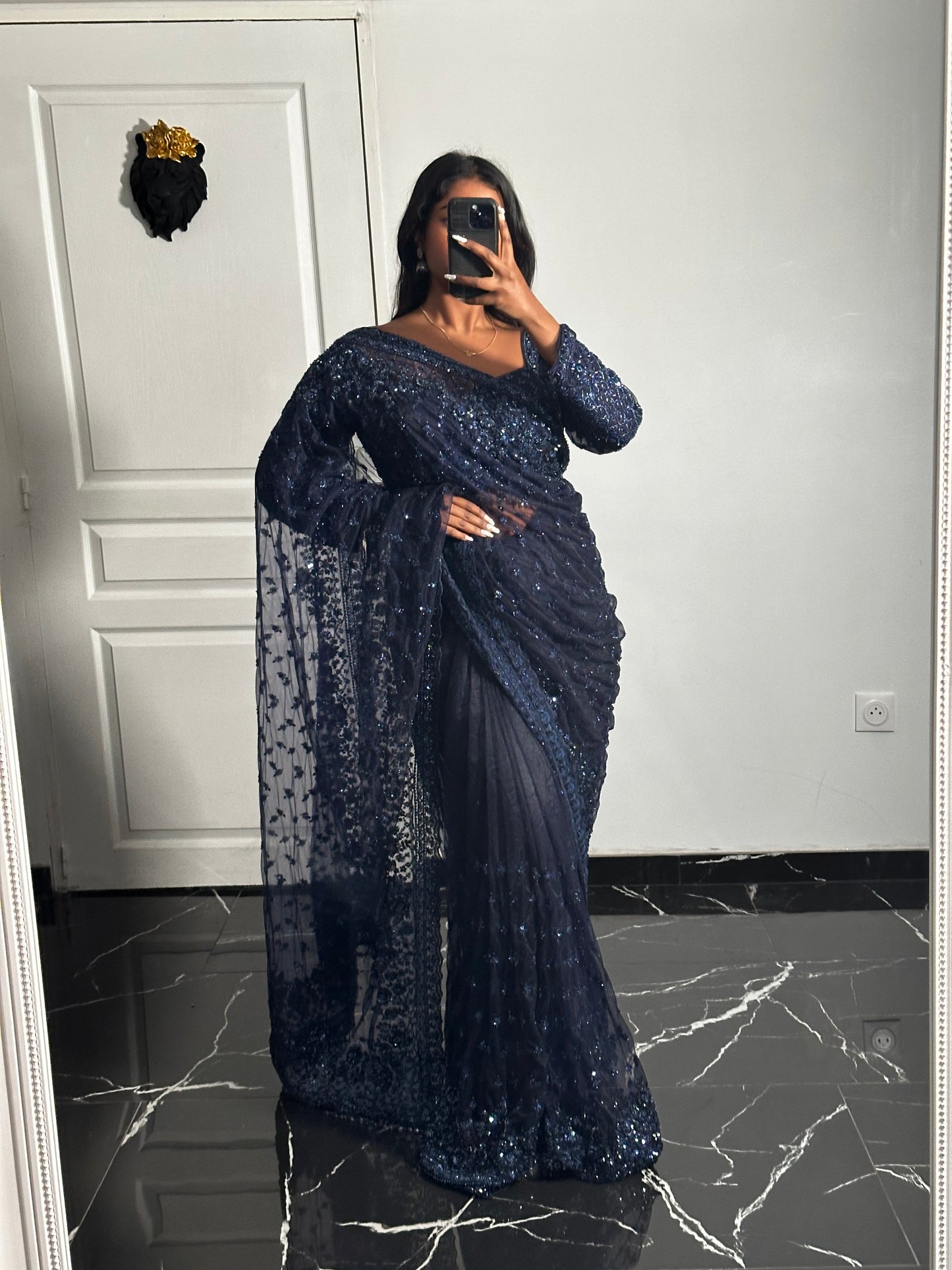 Saree bleu nuit profond
