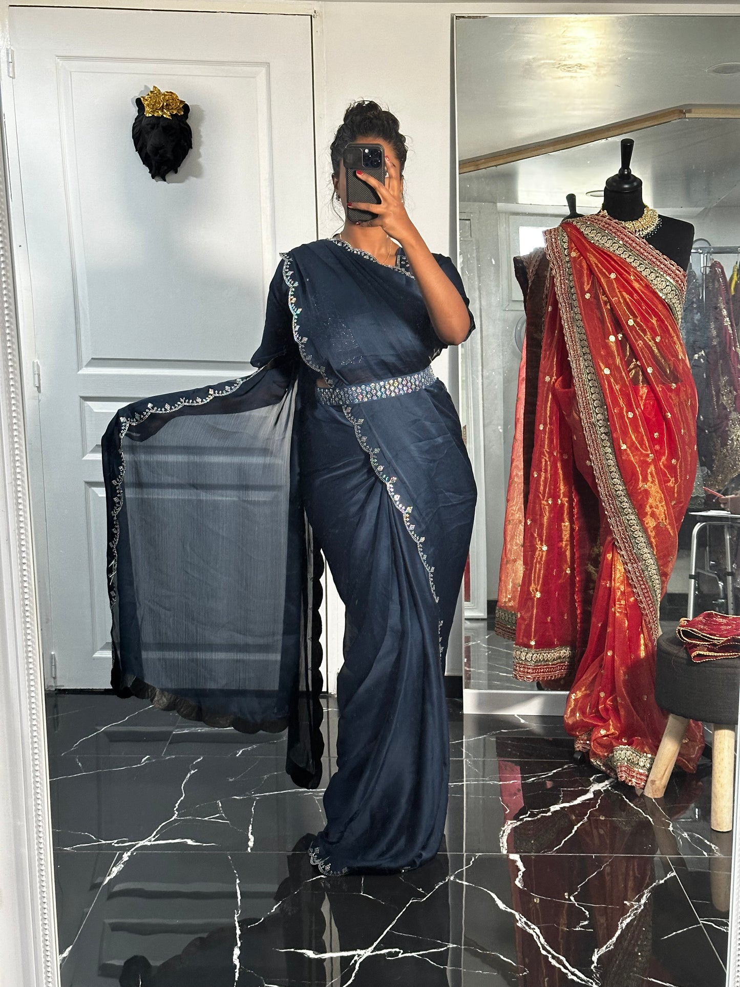 Navy blue one minute saree