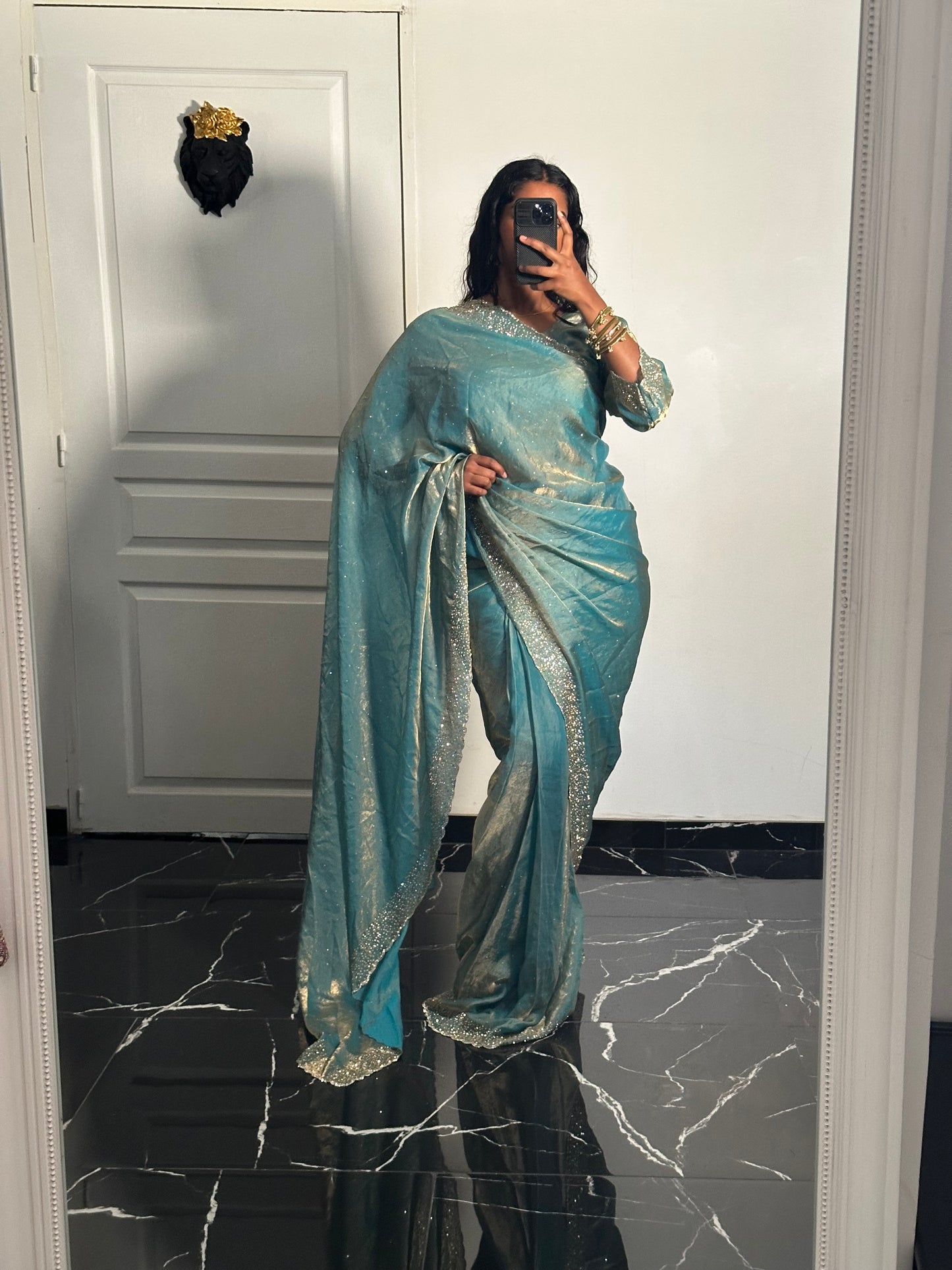 One minute saree bleu clair à reflet