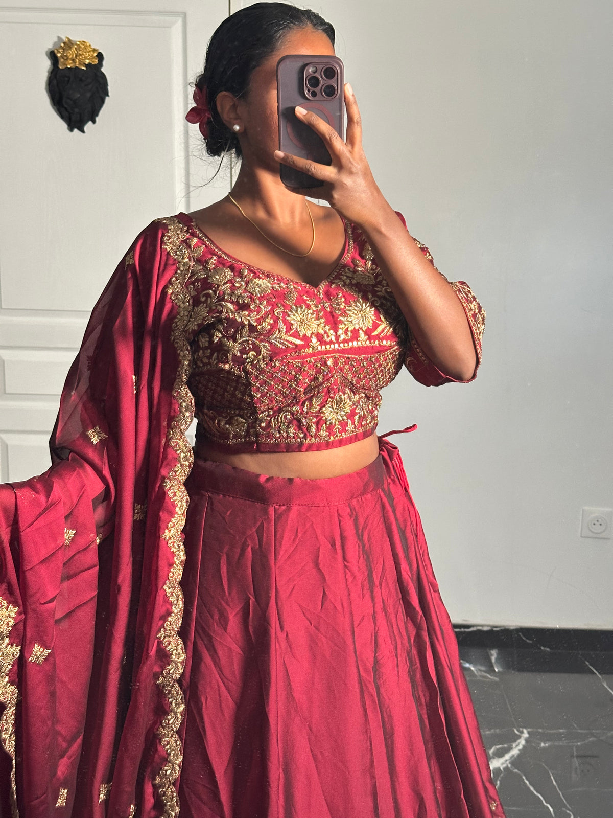 Lehenga Nilani rouge