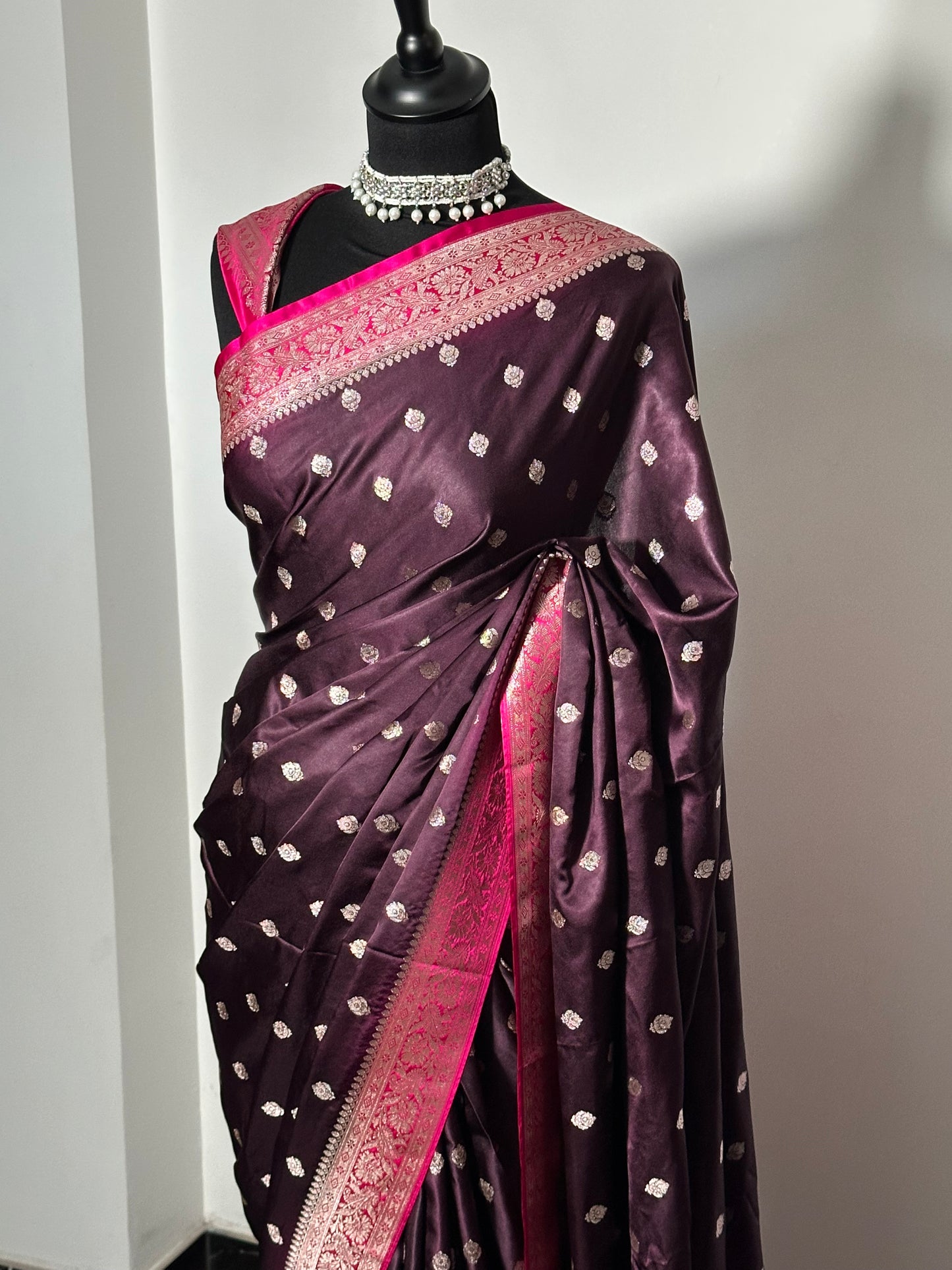 Banarasi Mashru Silk Prune