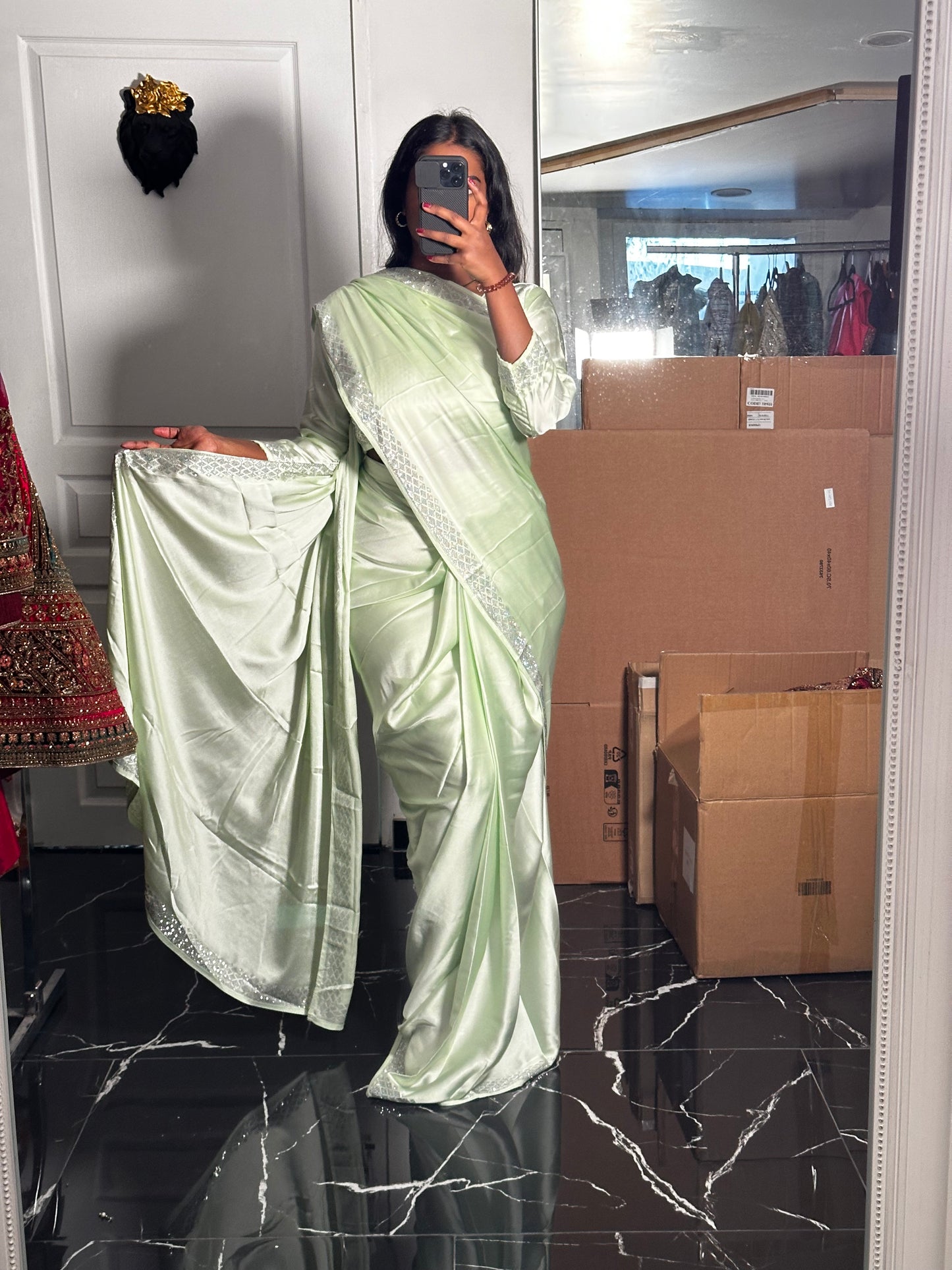 One minute satin saree vert pastel