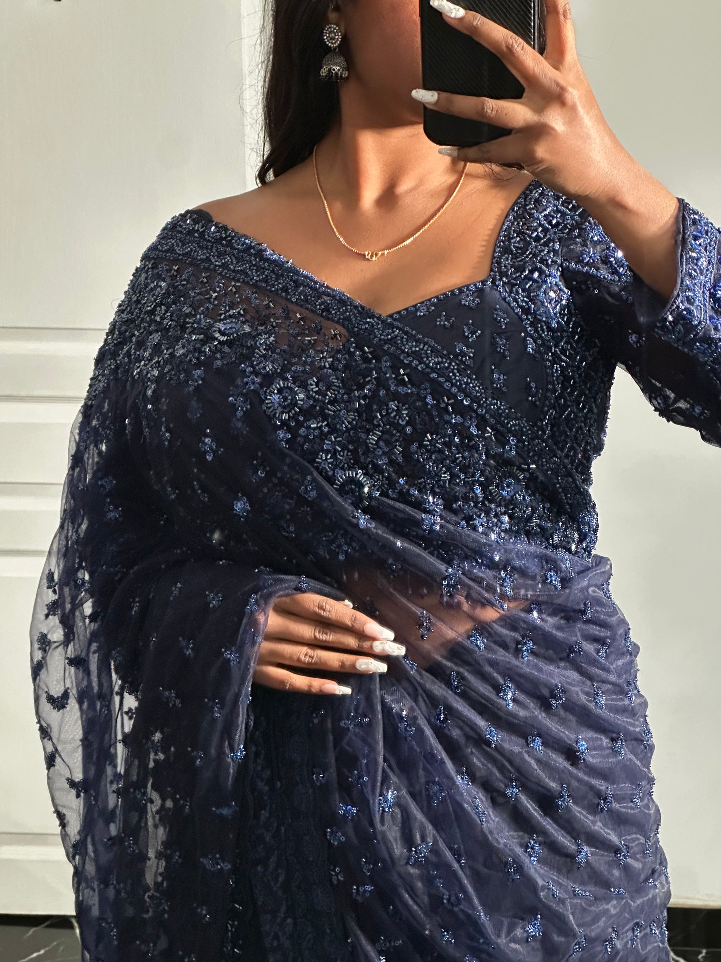 Saree bleu nuit profond