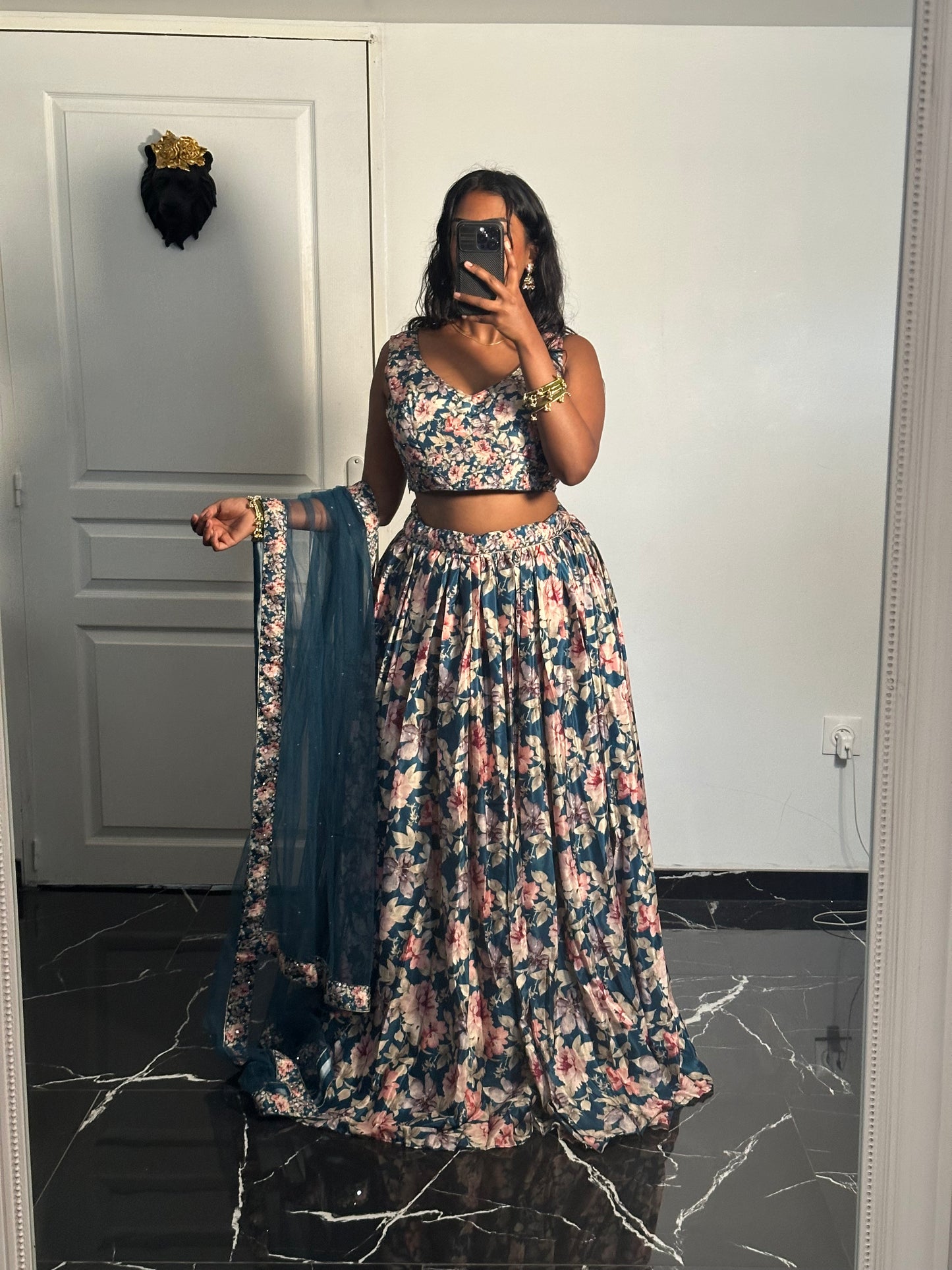 Lehenga bleu jardin