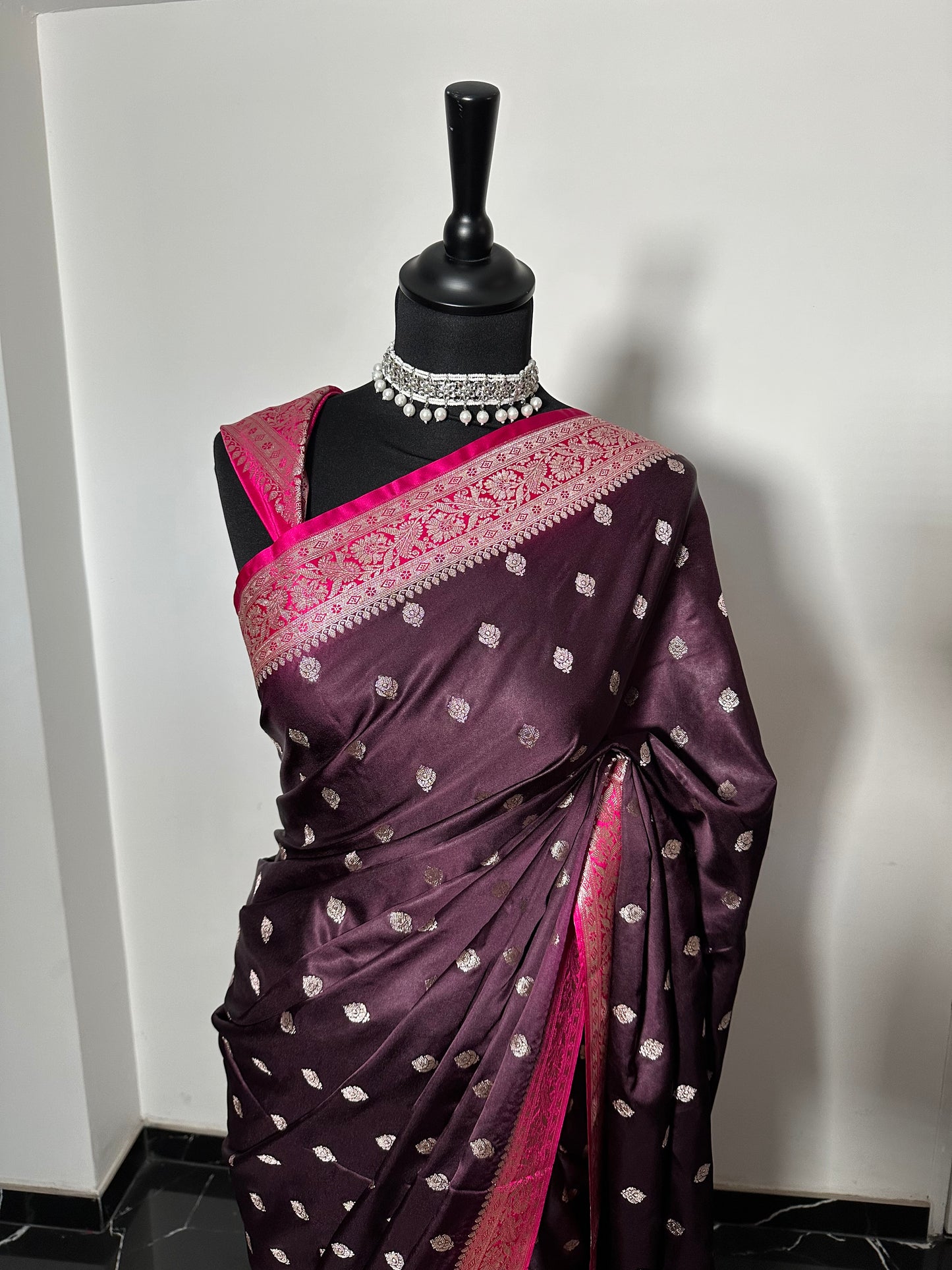 Banarasi Mashru Silk Prune