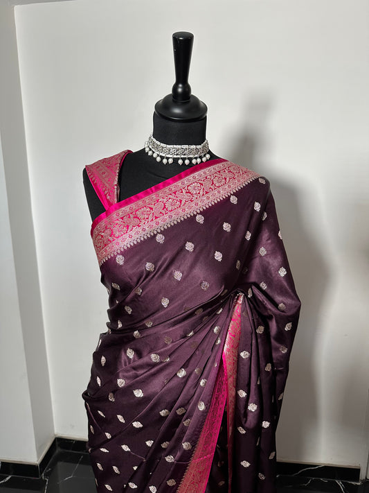Banarasi Mashru Silk Prune