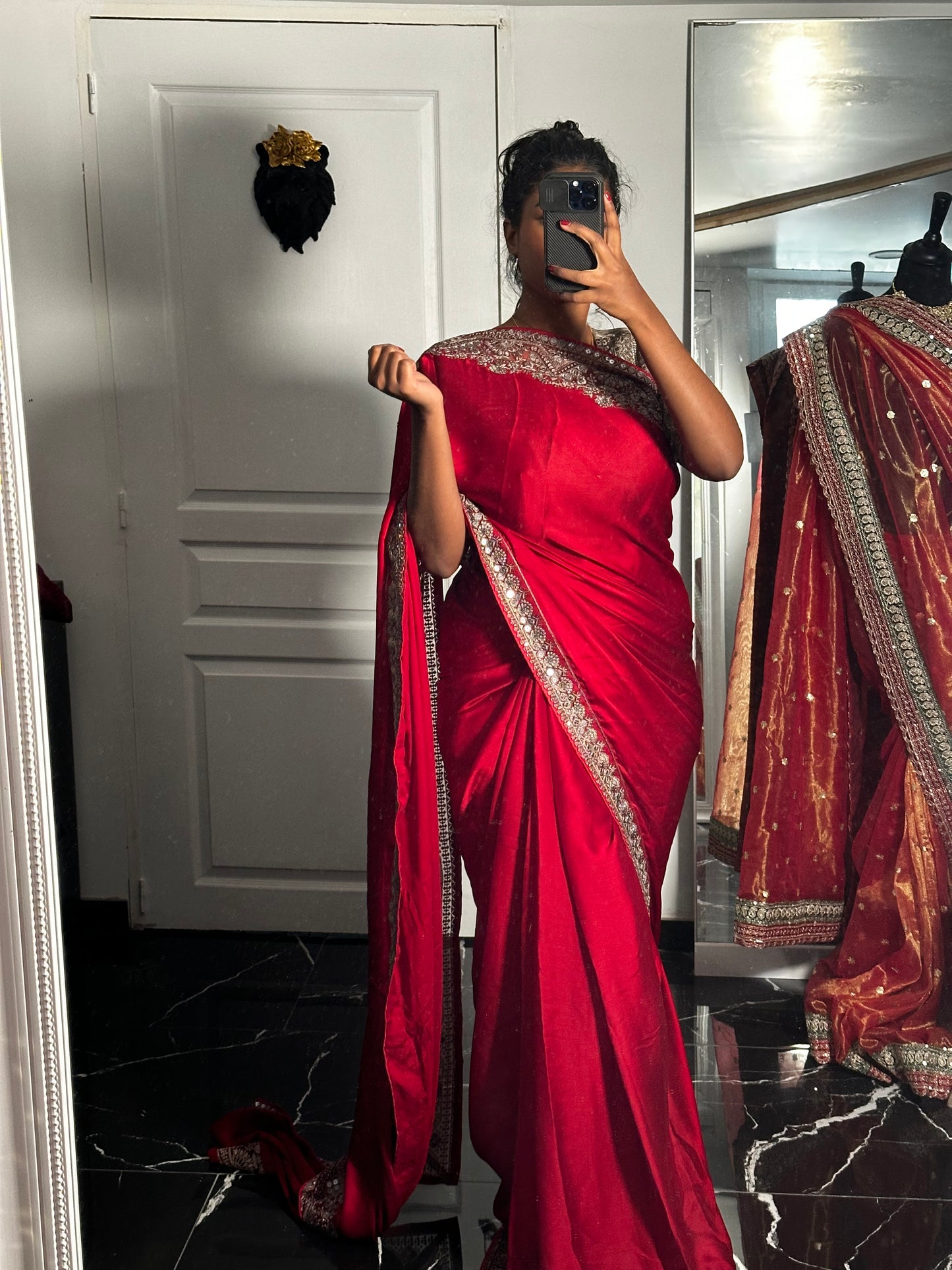 Red & Brown one minute saree