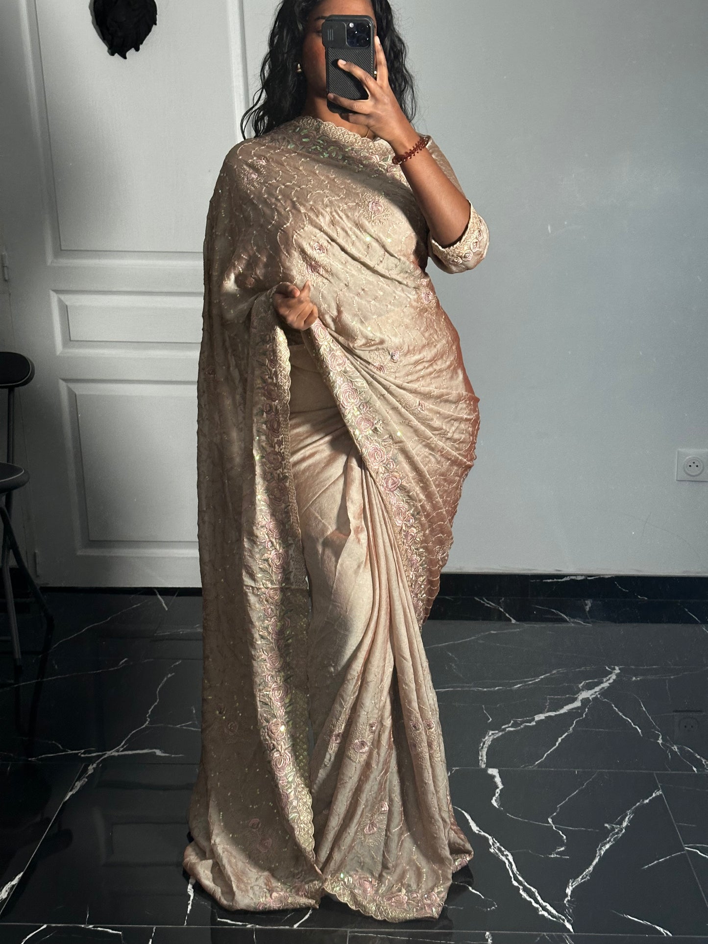 One minute saree champagne