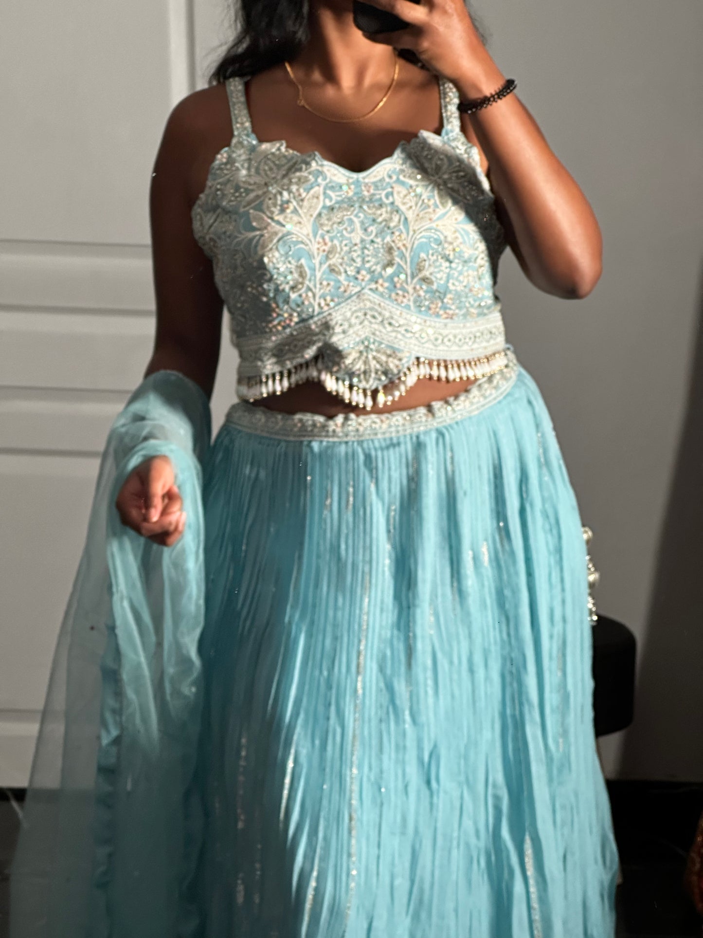 Lehenga bleu pastel