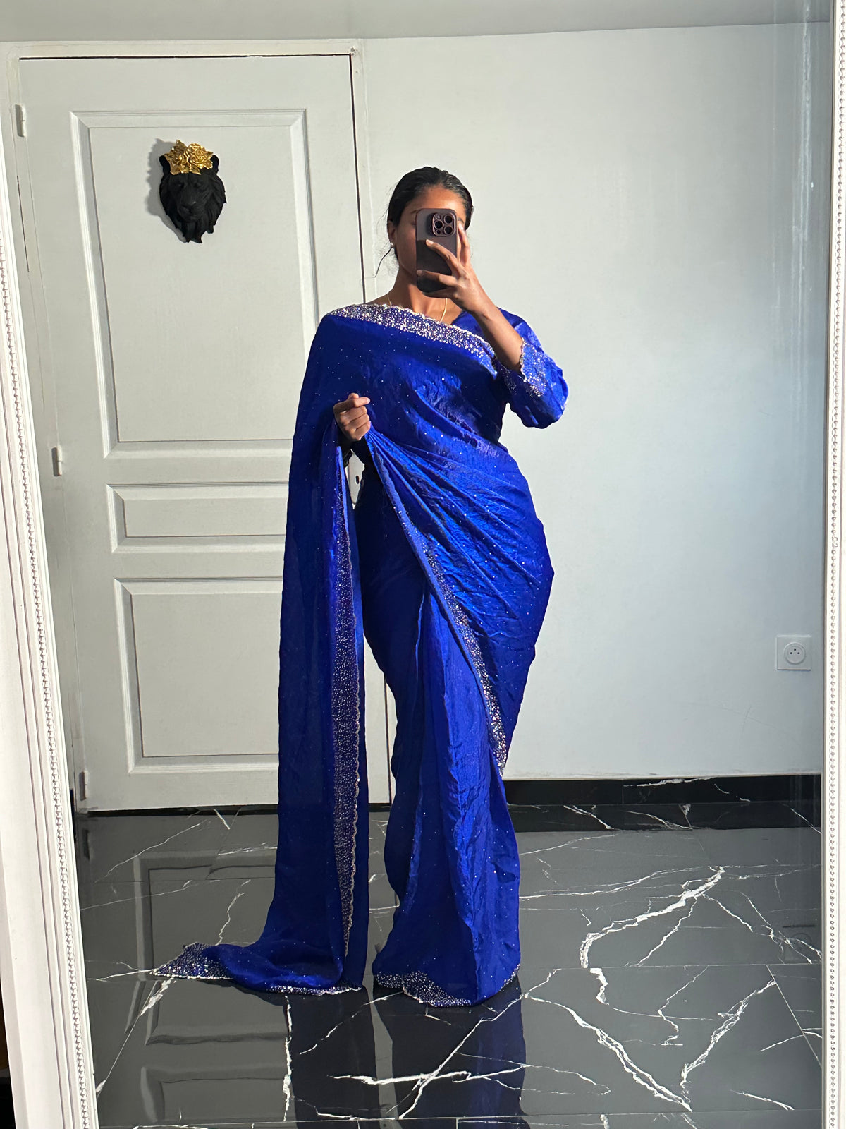 One minute saree bleu royal