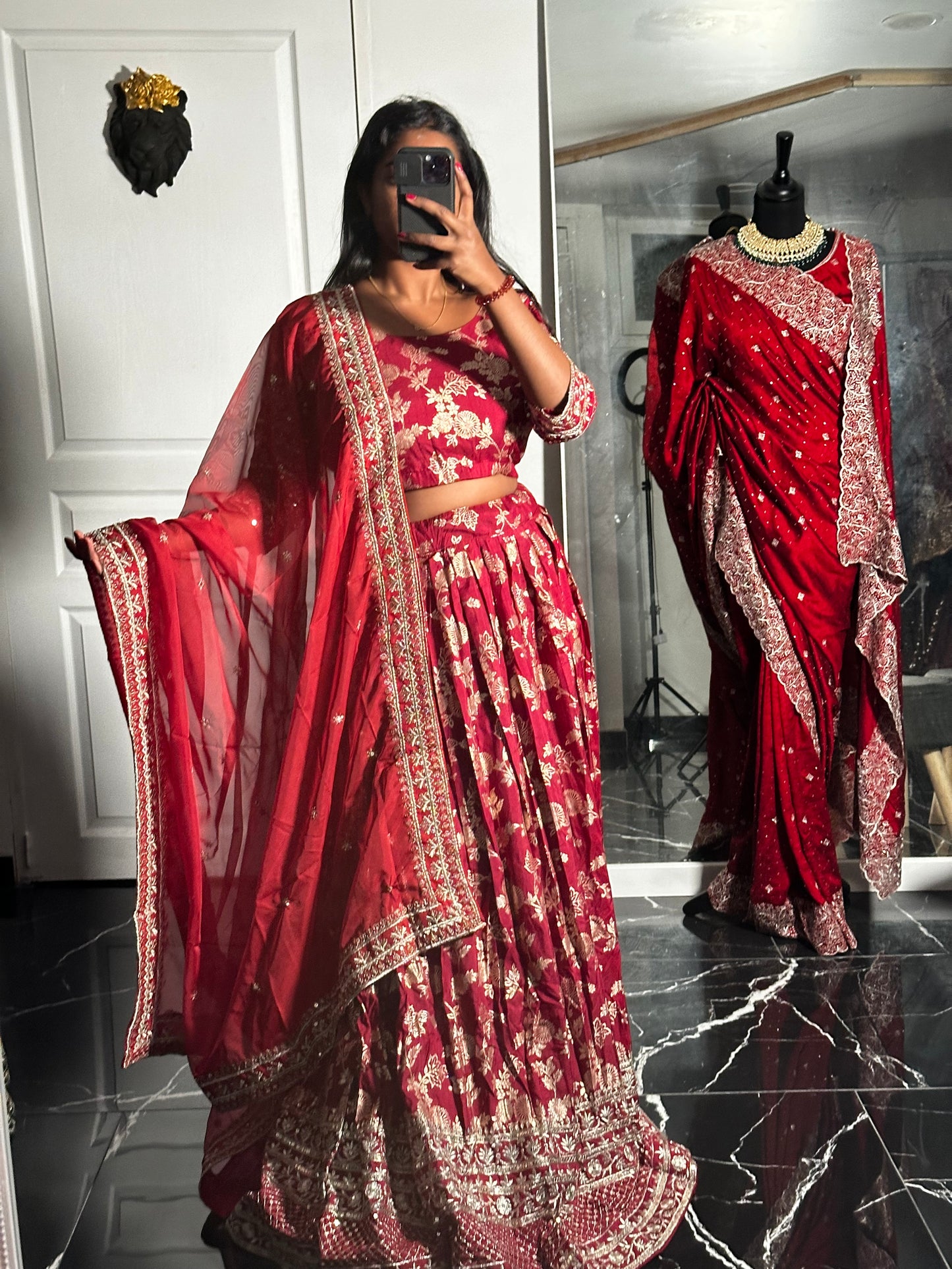 Floral red lehenga